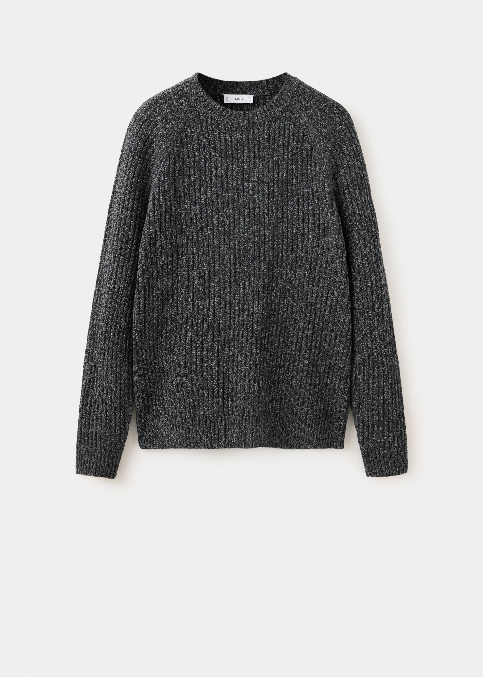 Dark grey melange crew-neck knitted jersey with long raglan sleeves., Dark Heather Grey. Ref: 47001393-00.
