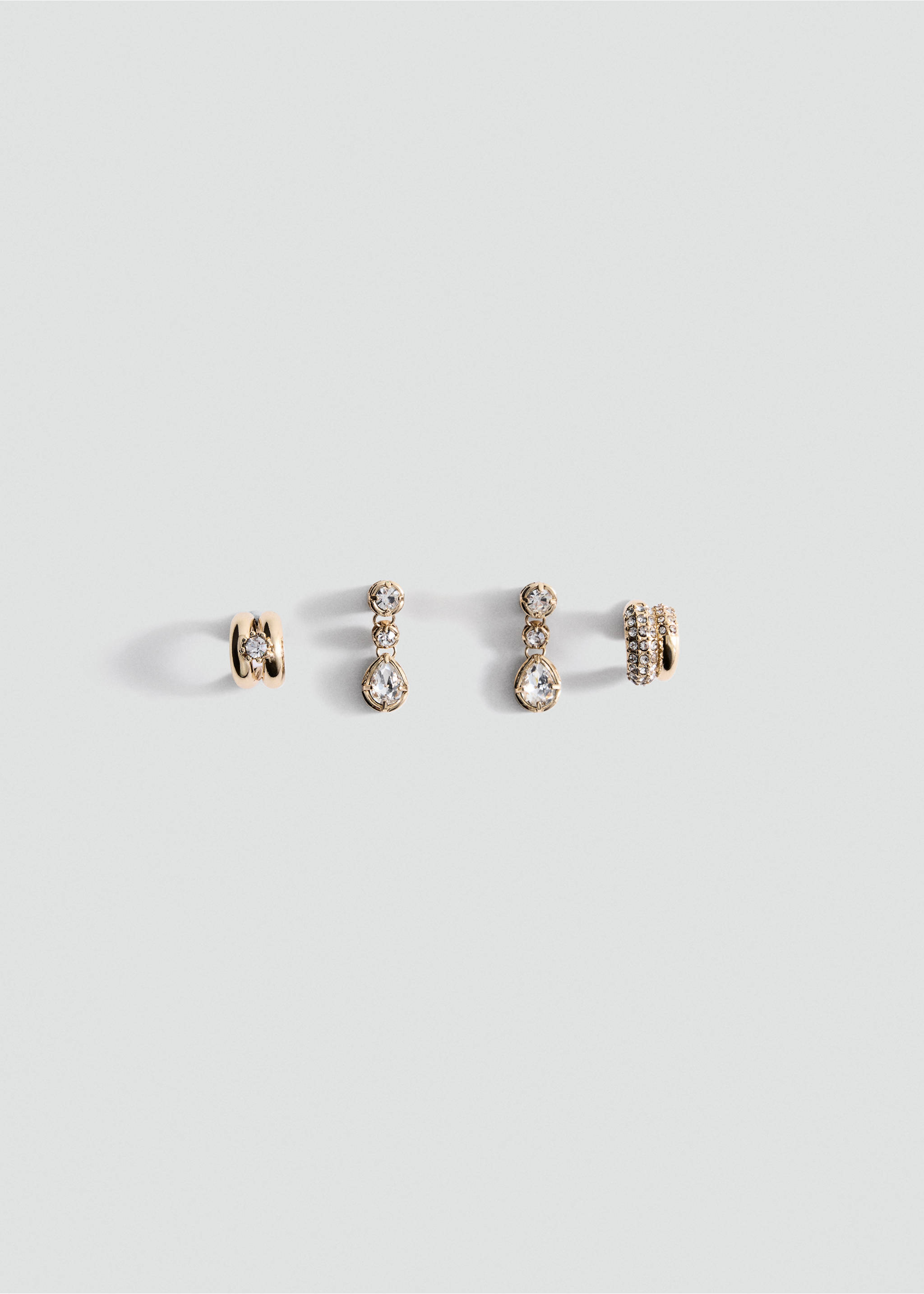 Four-piece gold-tone earring set with pavé hoops and crystal drops., Gold. Ref: 47001395-00.