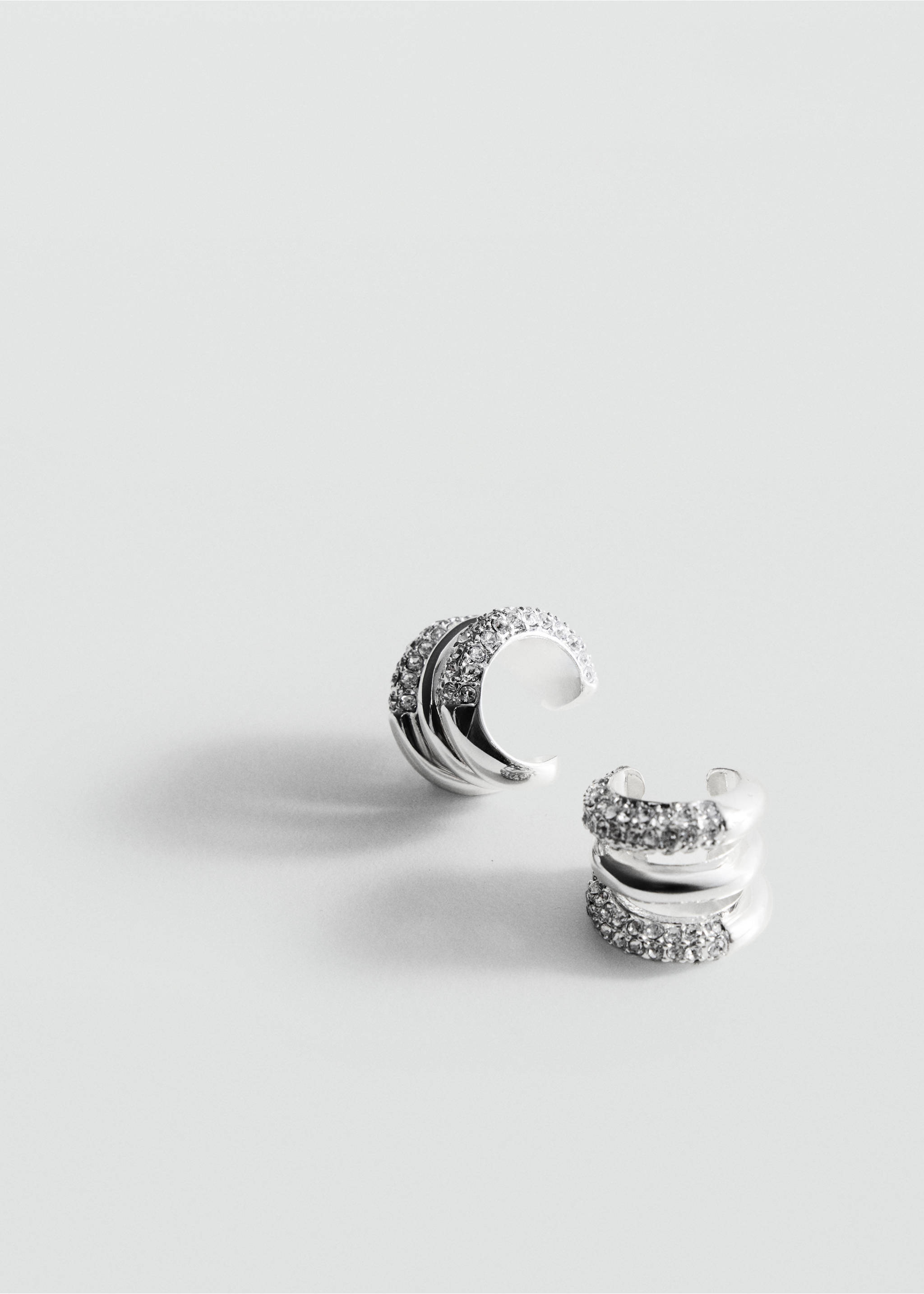 Silver-toned multi-band earrings with pavé rhinestone embellishments., Silver. Ref: 47001396-00.