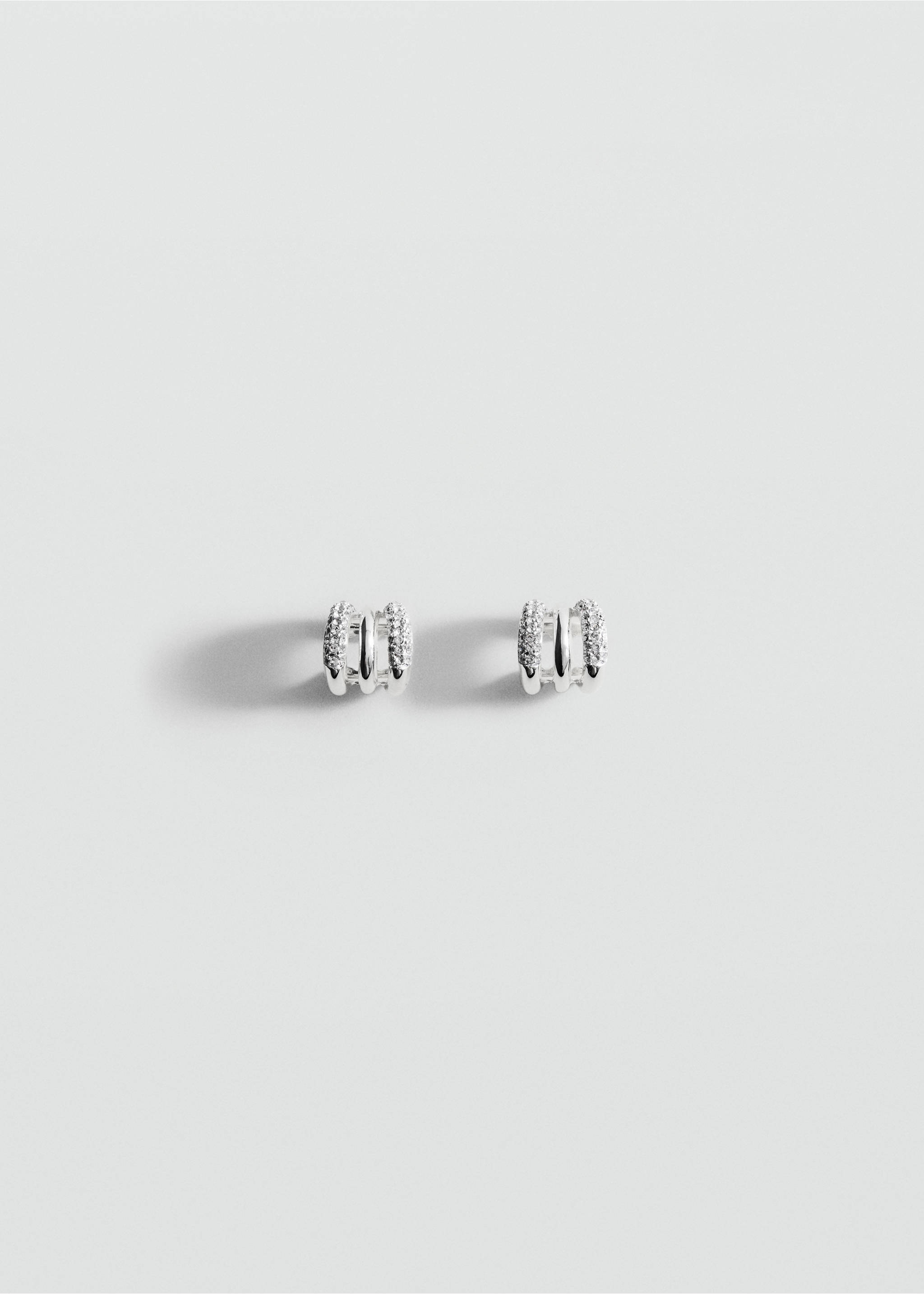 Silver-toned triple-band hoop earrings with pavé-set crystals., Silver. Ref: 47001396-00.