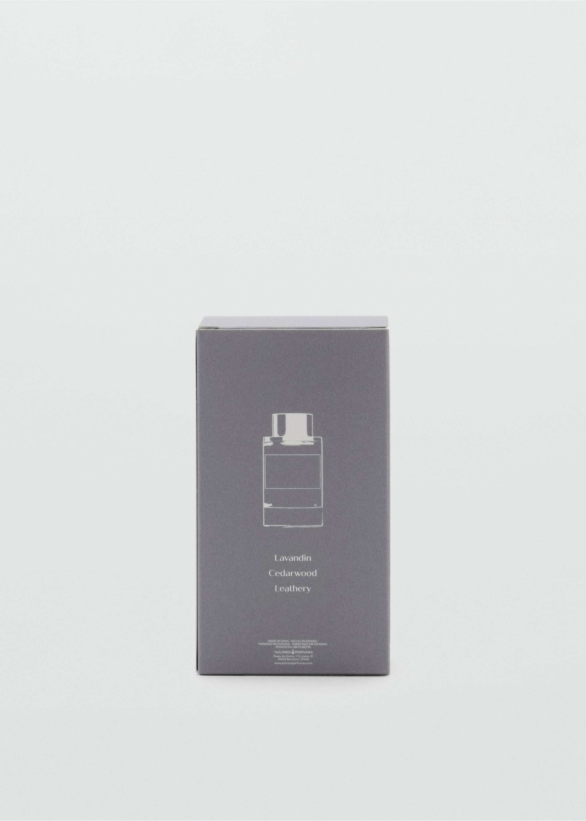 Grey perfume packaging box with a white bottle illustration., Mink Grey. Ref: 47001440-00.