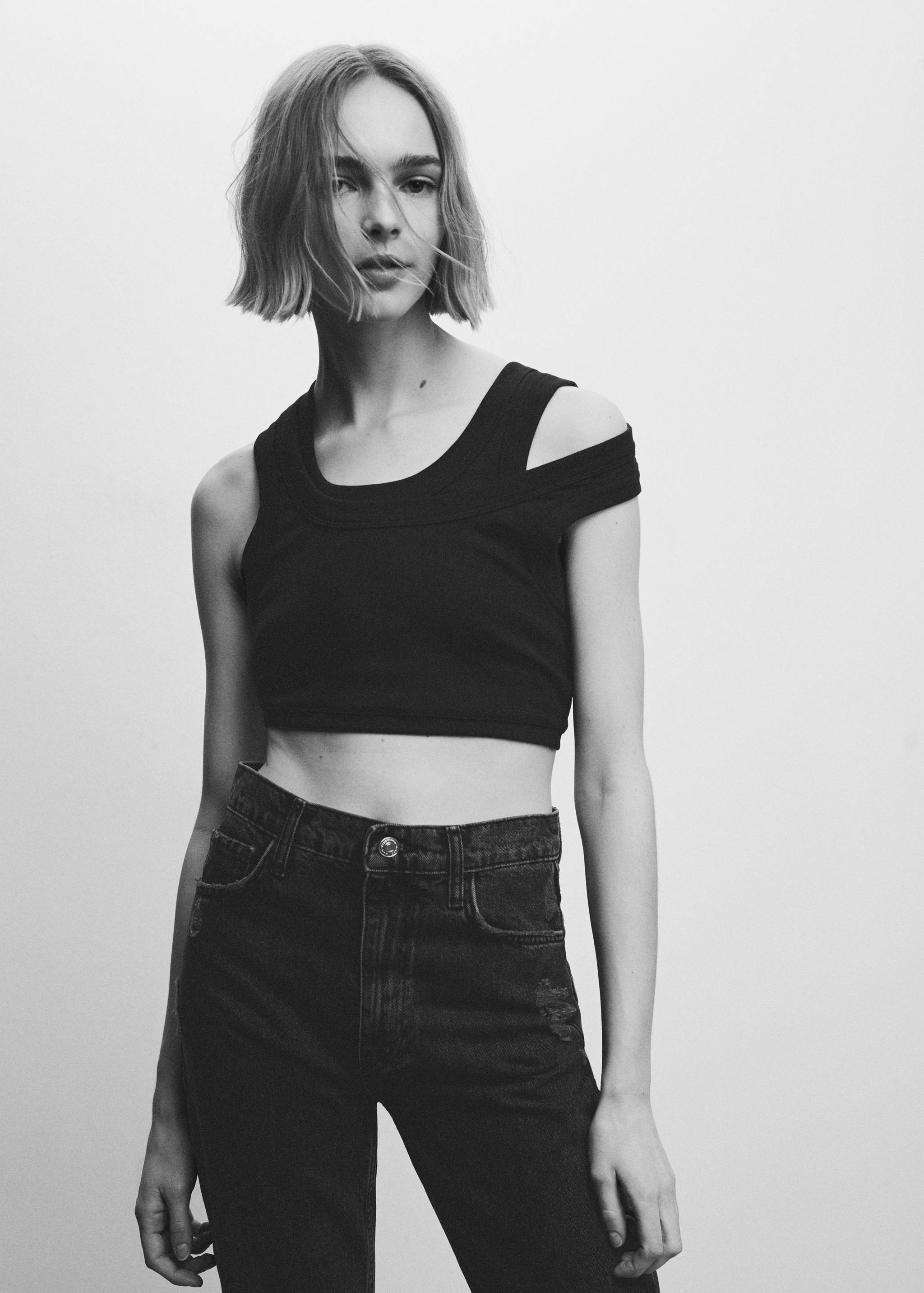 Jean droit taille haute déchiré - Détail de l'article 1