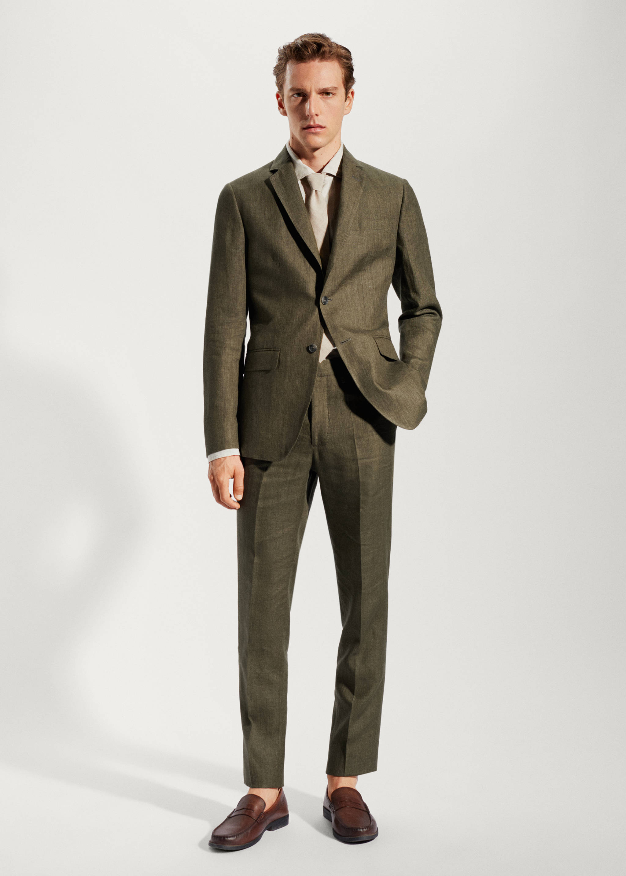 100% linen slim-fit suit jacket - General plane