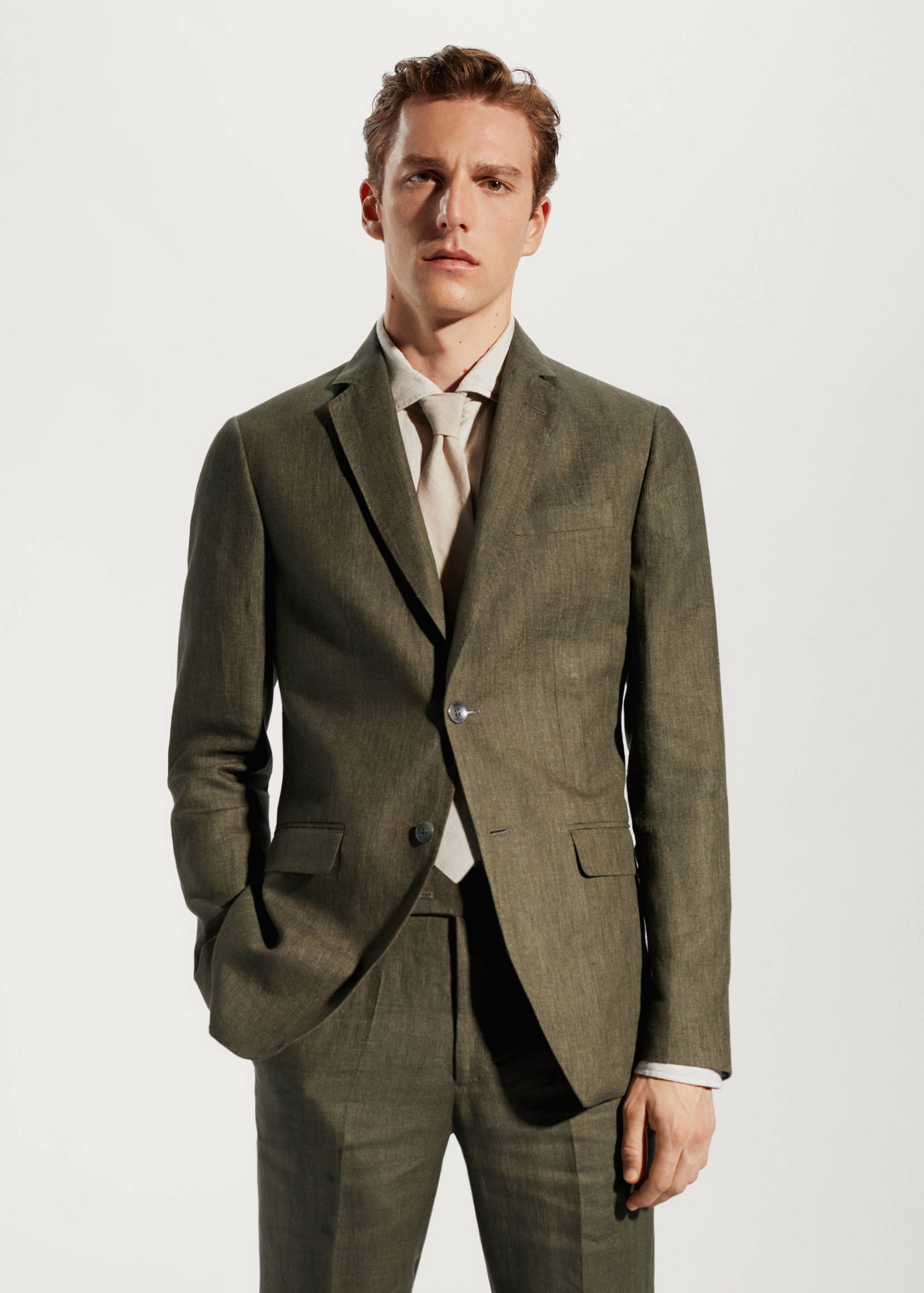 100% linen slim-fit suit jacket - Medium plane