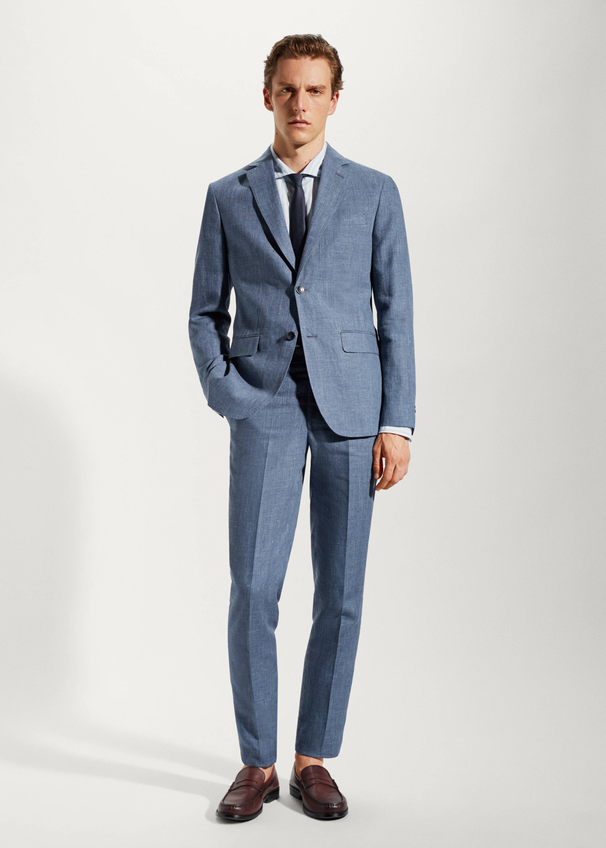 100% linen slim-fit suit jacket - General plane