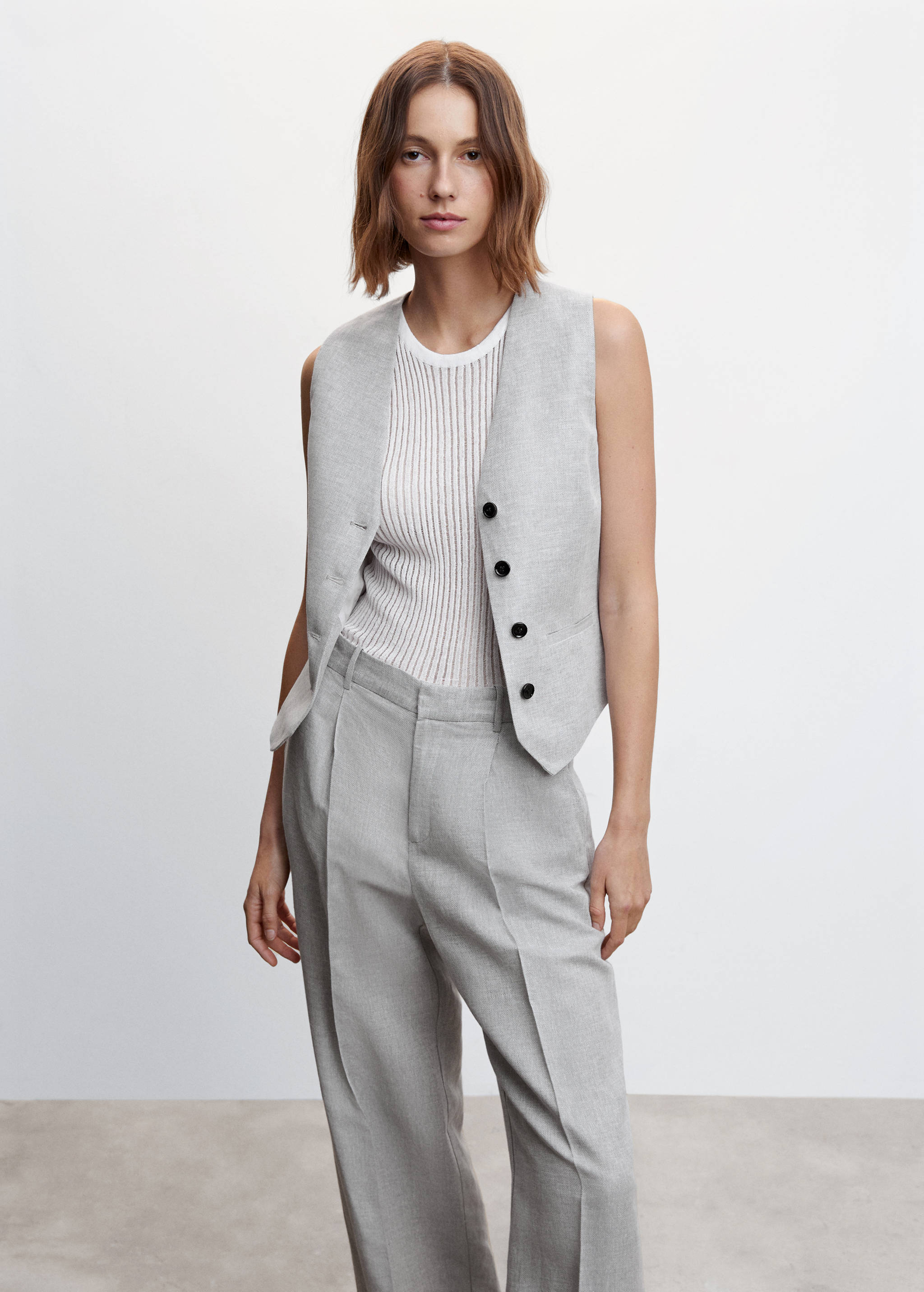 Gilet costume lin chevrons - Plan moyen