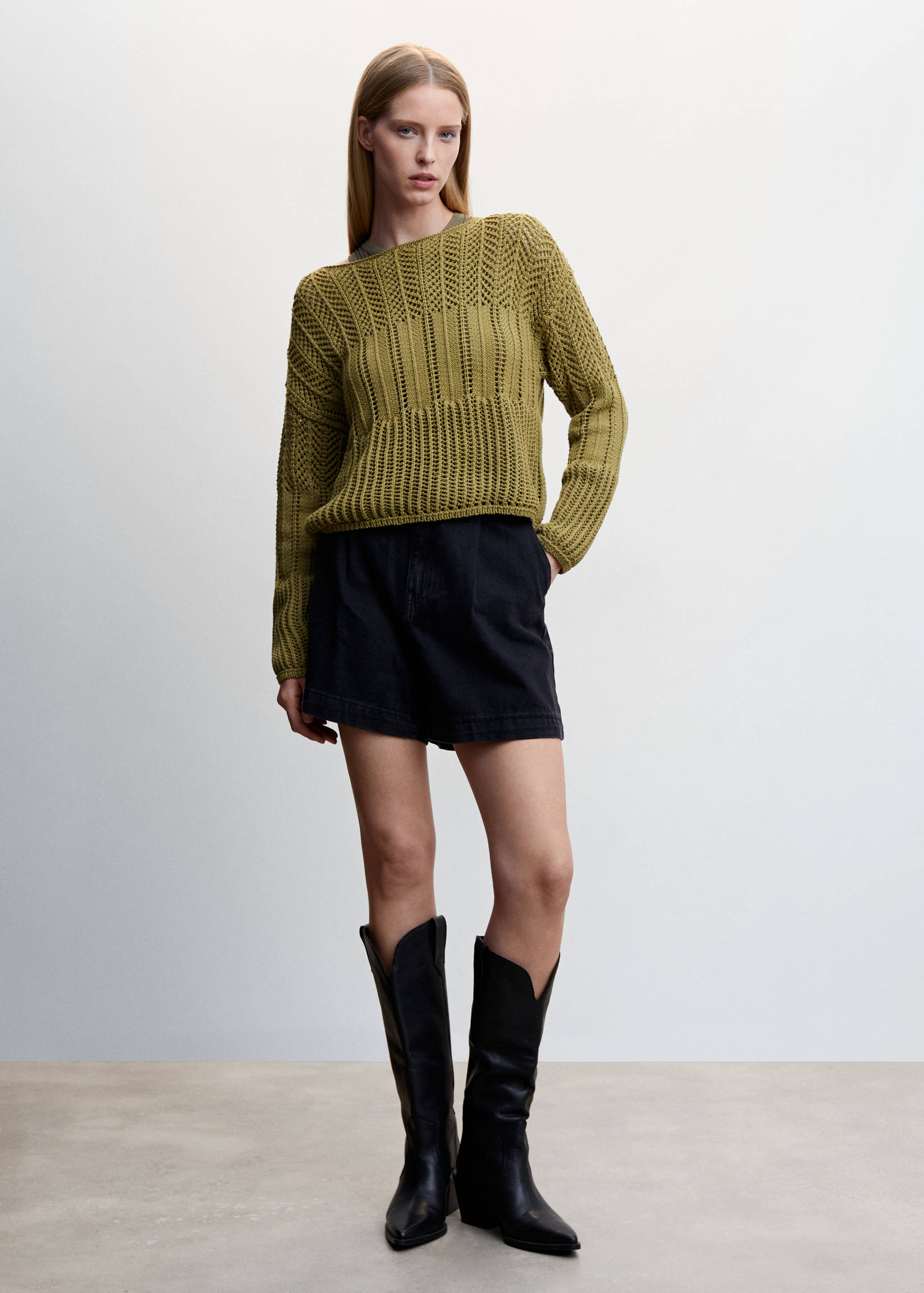 Pullover mit Bateau-Ausschnitt und Lochmuster - Allgemeine Ansicht