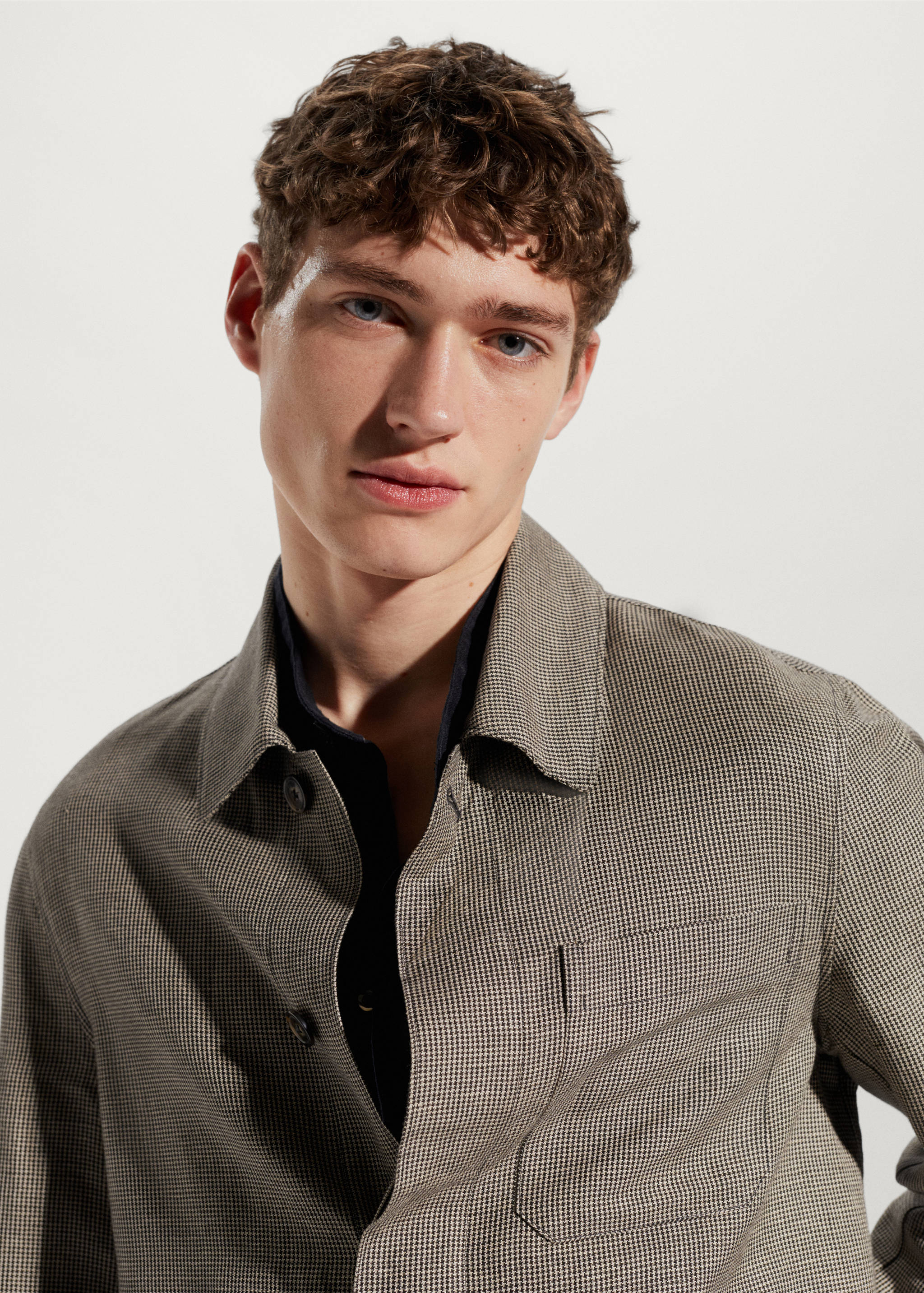 千鸟格亚麻外套衬衫 - null