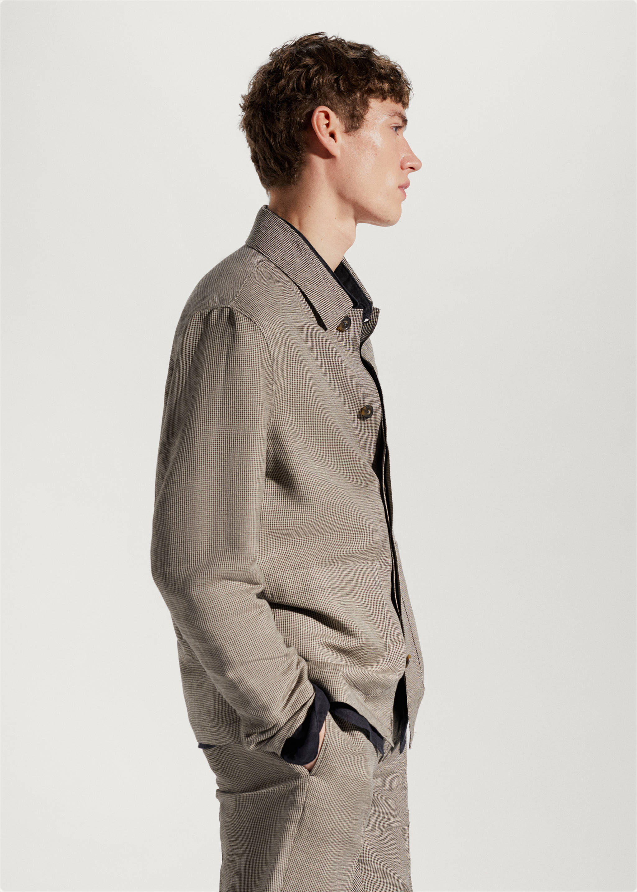 千鸟格亚麻外套衬衫 - null