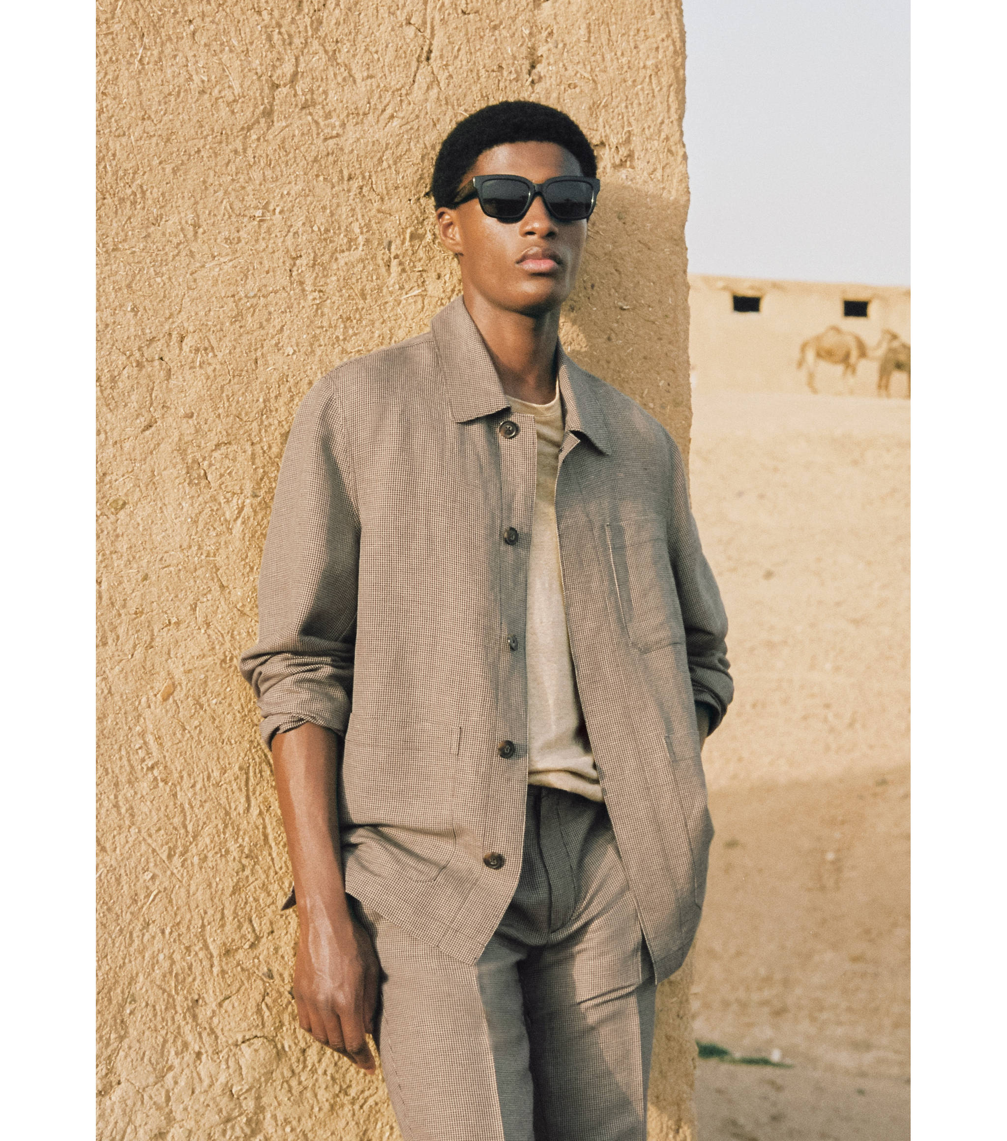 千鸟格亚麻外套衬衫 - null