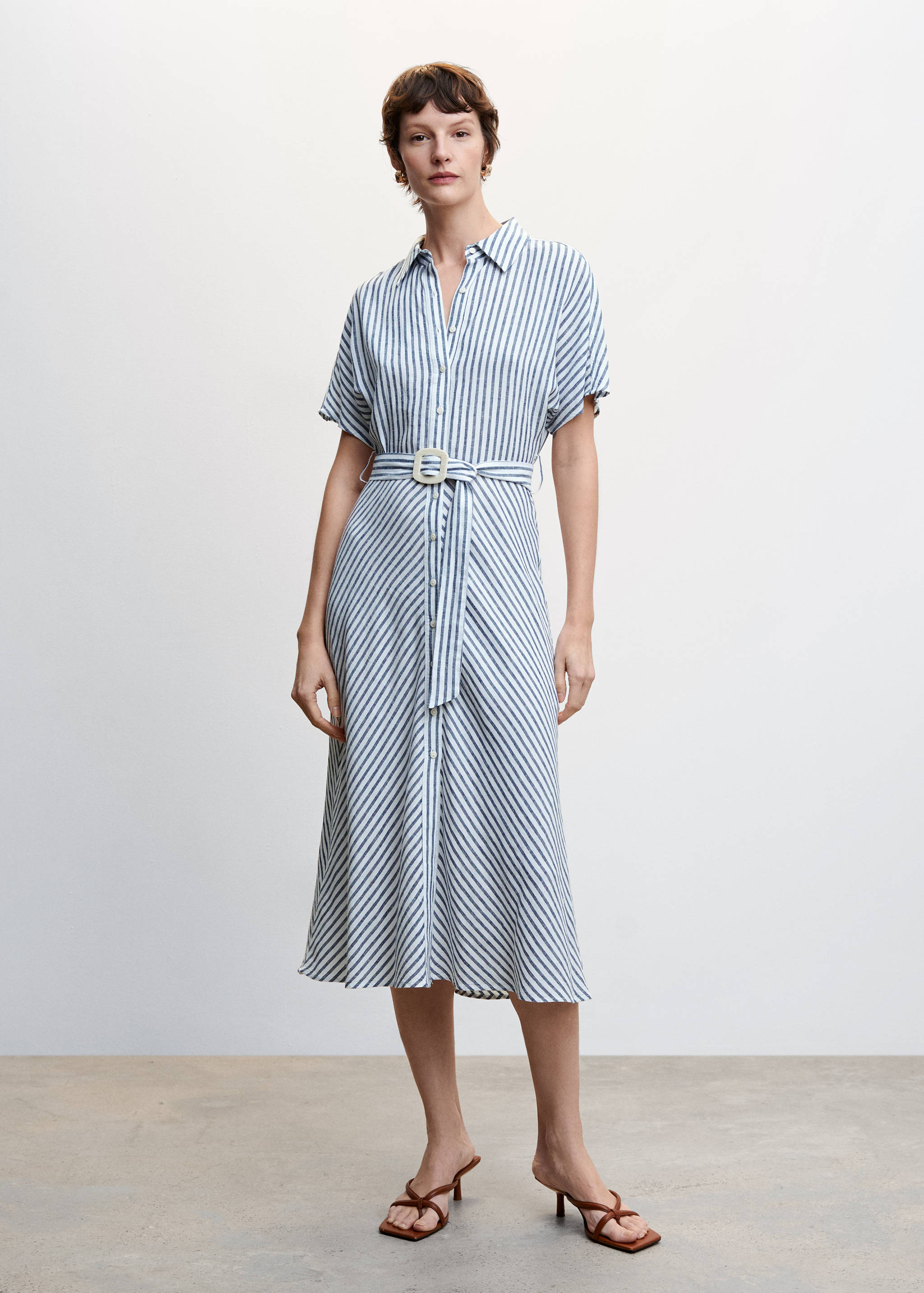 Linen striped shirt dress - General plane