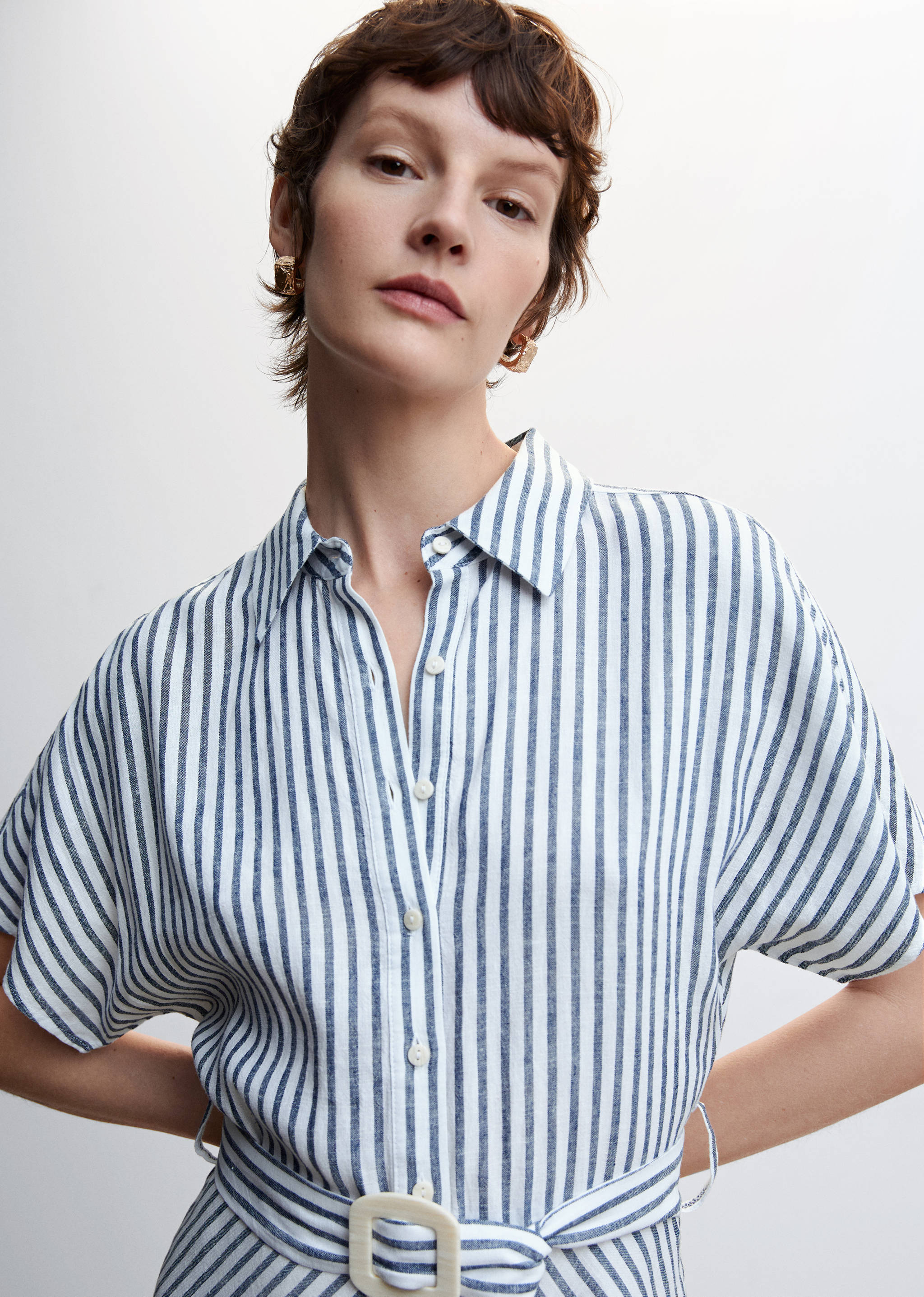 Linen striped shirt dress - Details of the article 1