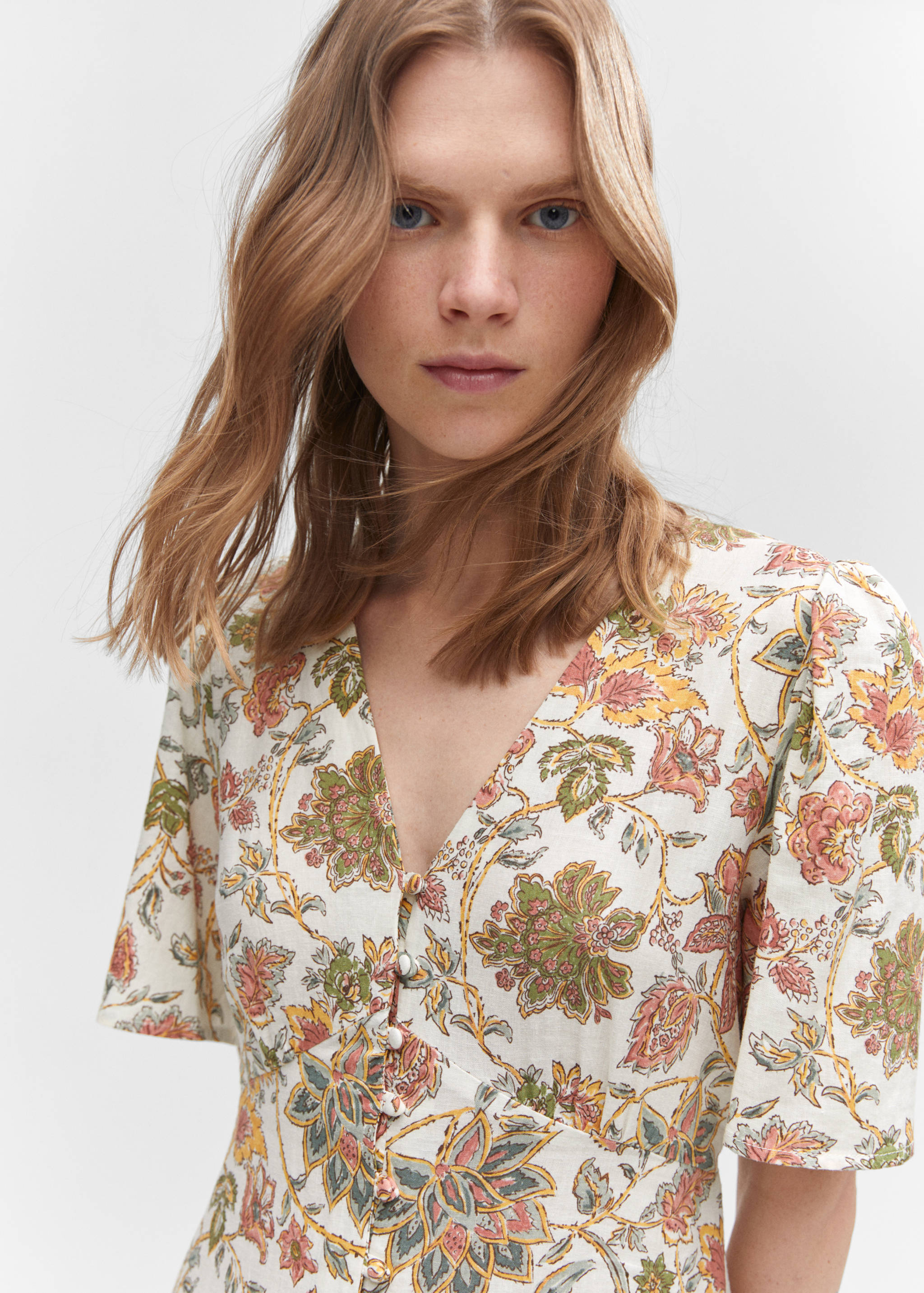 Buttoned linen-blend dress - Details of the article 1