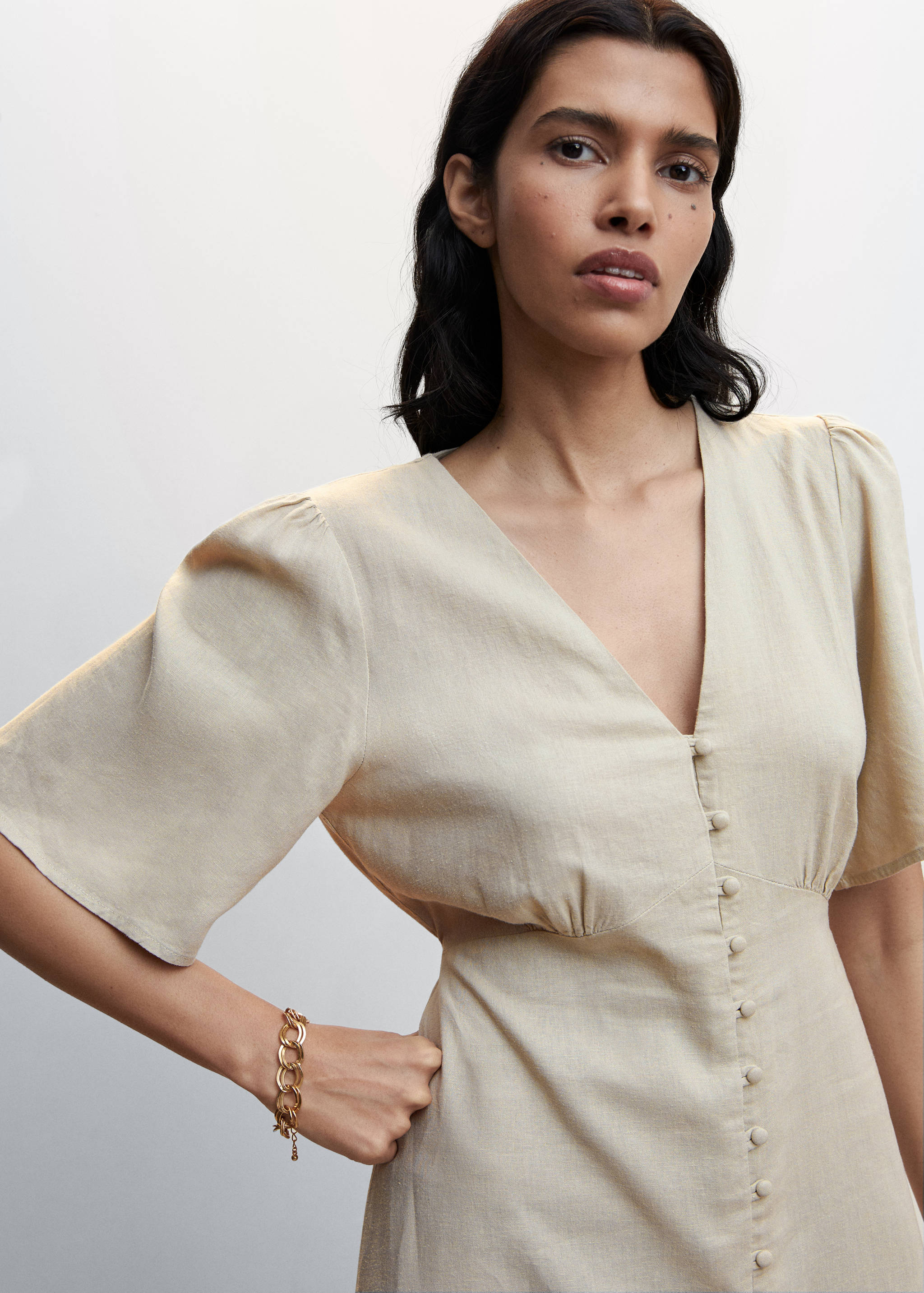 Buttoned linen-blend dress - Details of the article 1