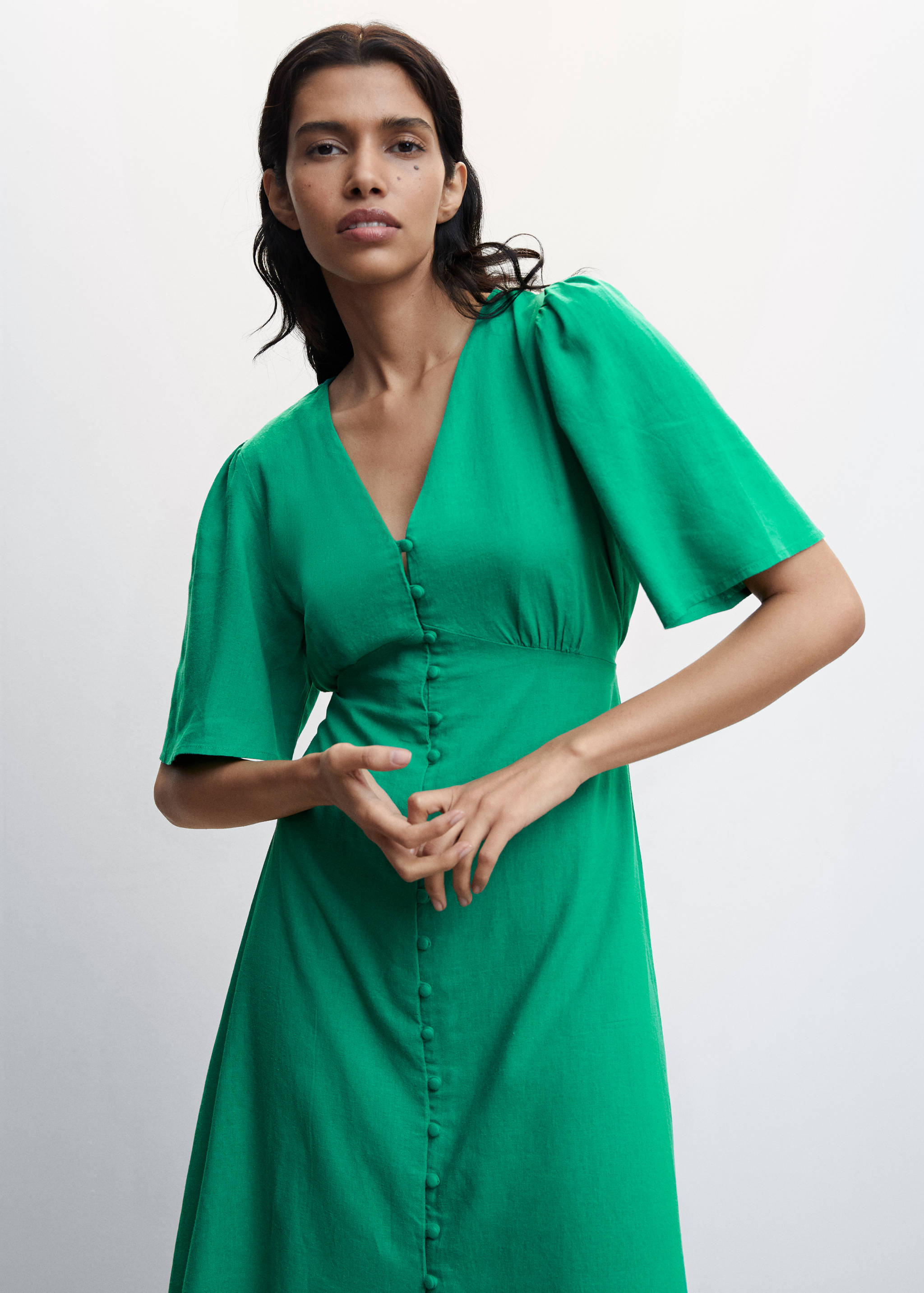 Buttoned linen-blend dress - Details of the article 1