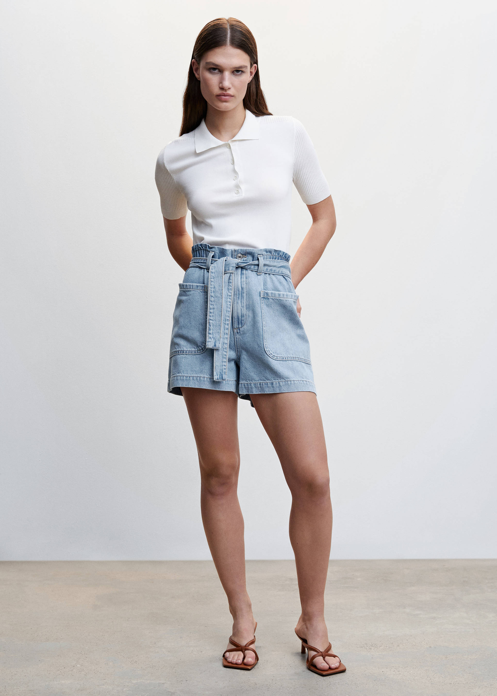 Paperbag denim shorts - General plane