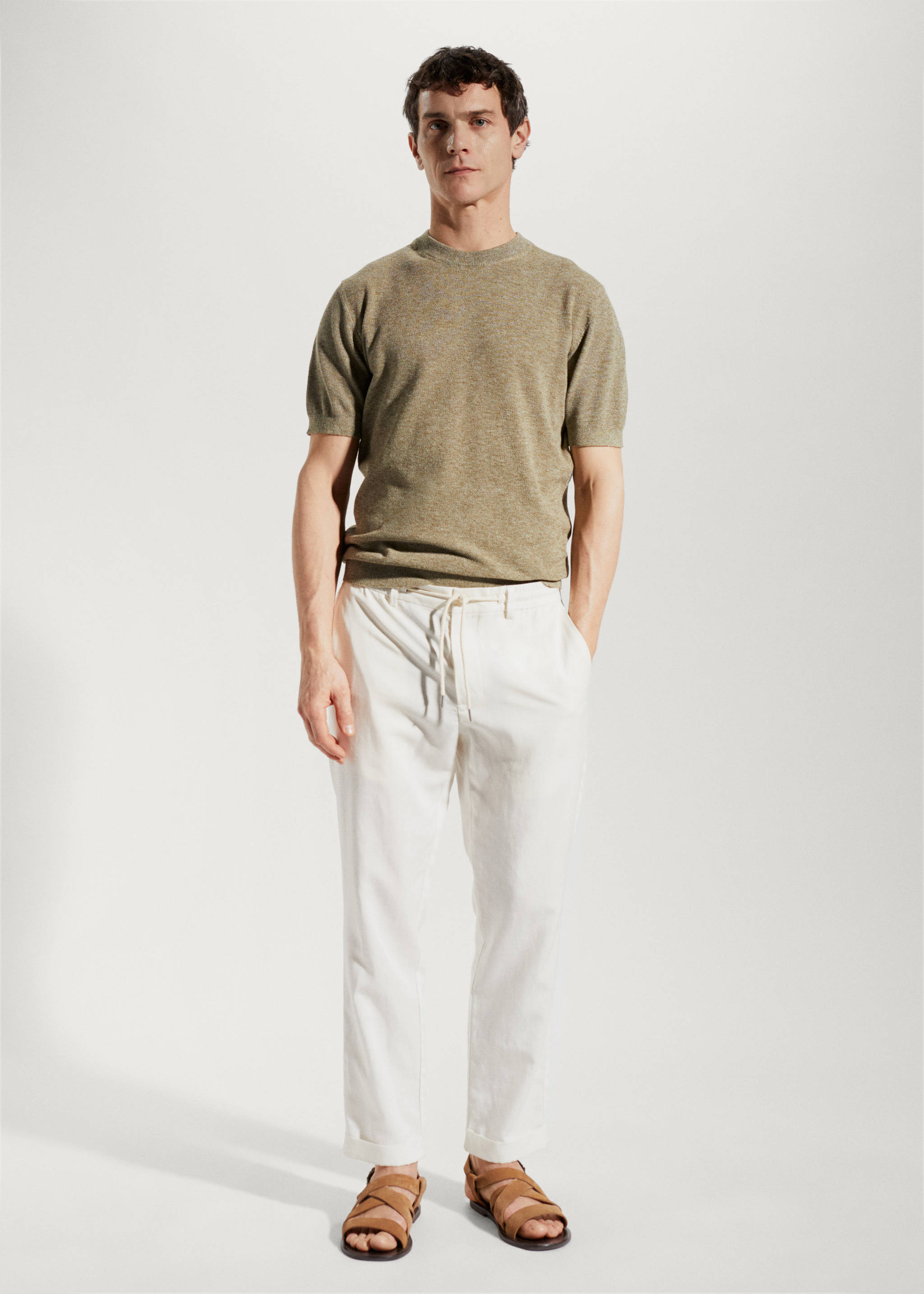 Linen drawstring trousers - lyocell - General plane