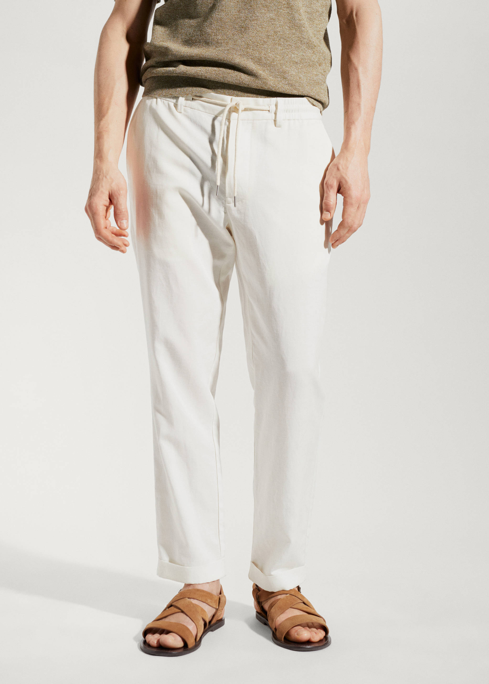 Linen drawstring trousers - lyocell - Medium plane
