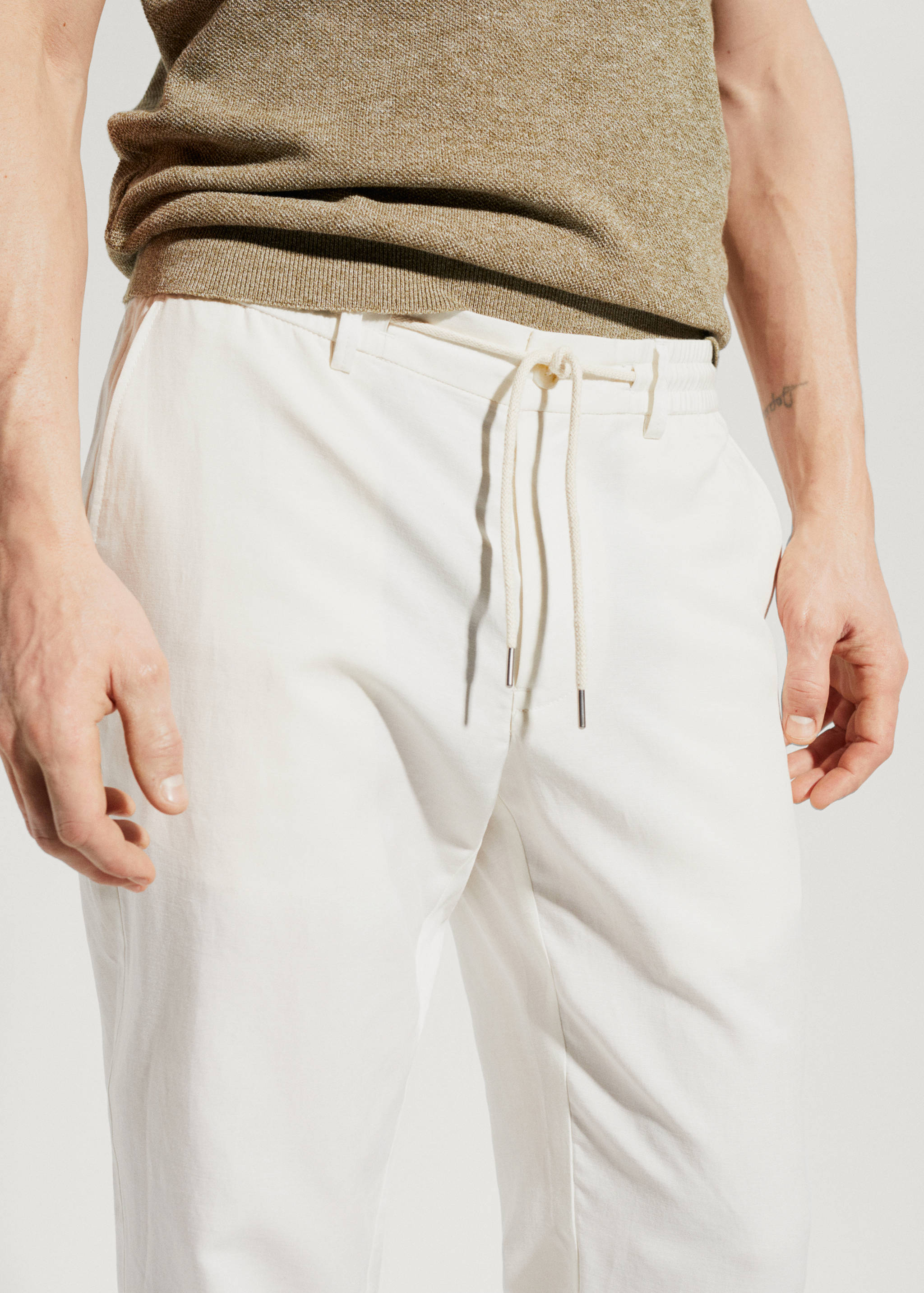 Linen drawstring trousers - lyocell - Details of the article 1