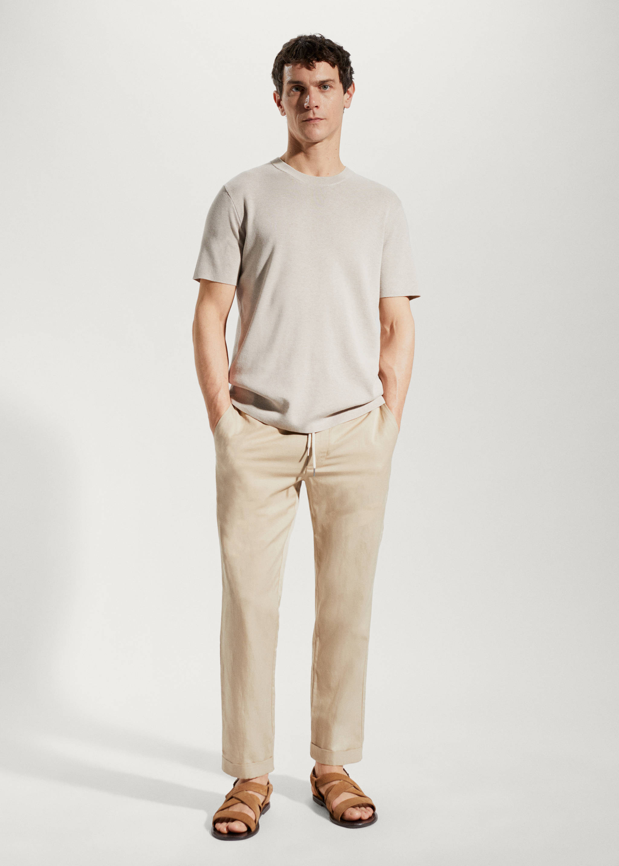Linen drawstring trousers - lyocell - General plane