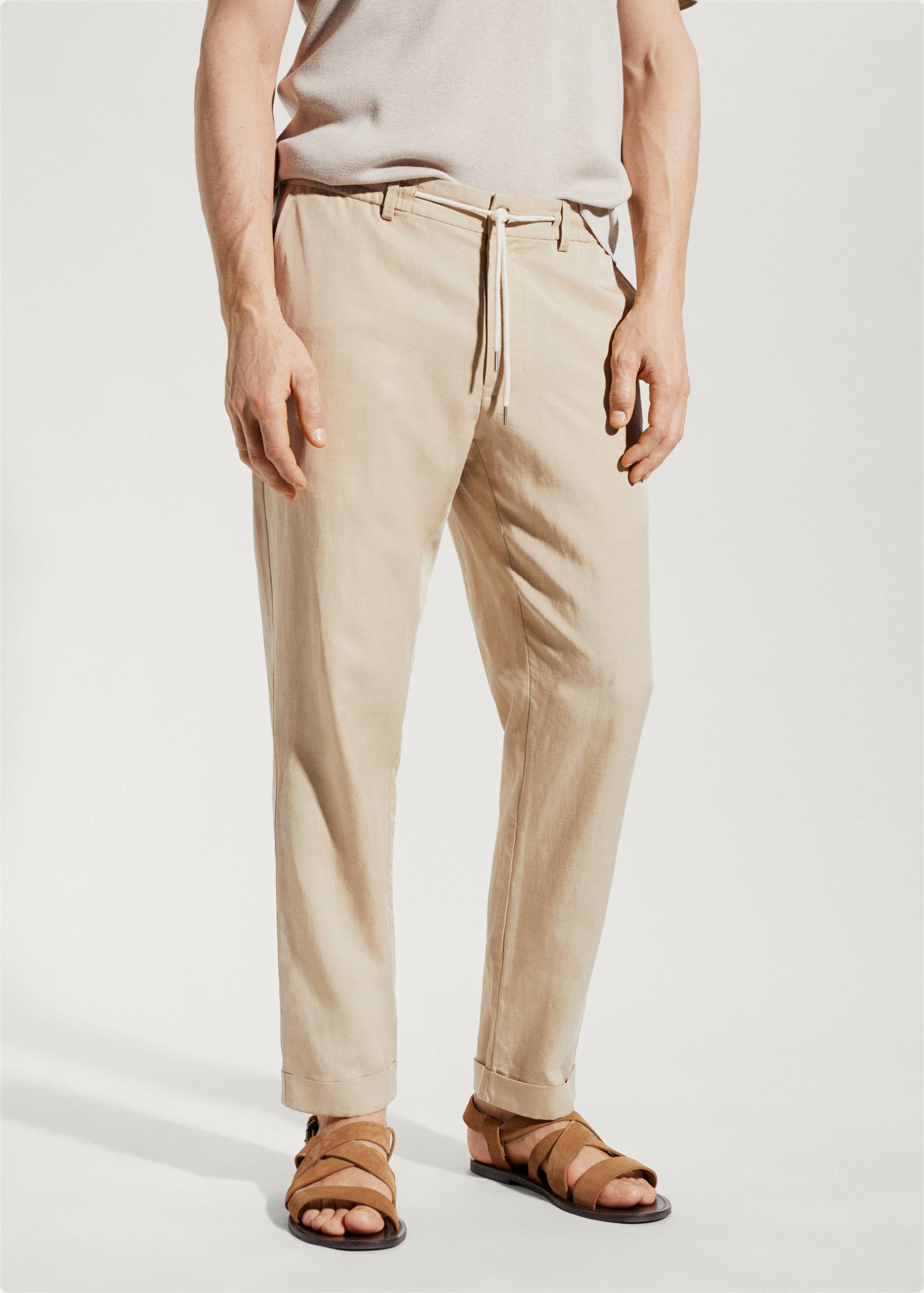 Linen drawstring trousers - lyocell - Medium plane