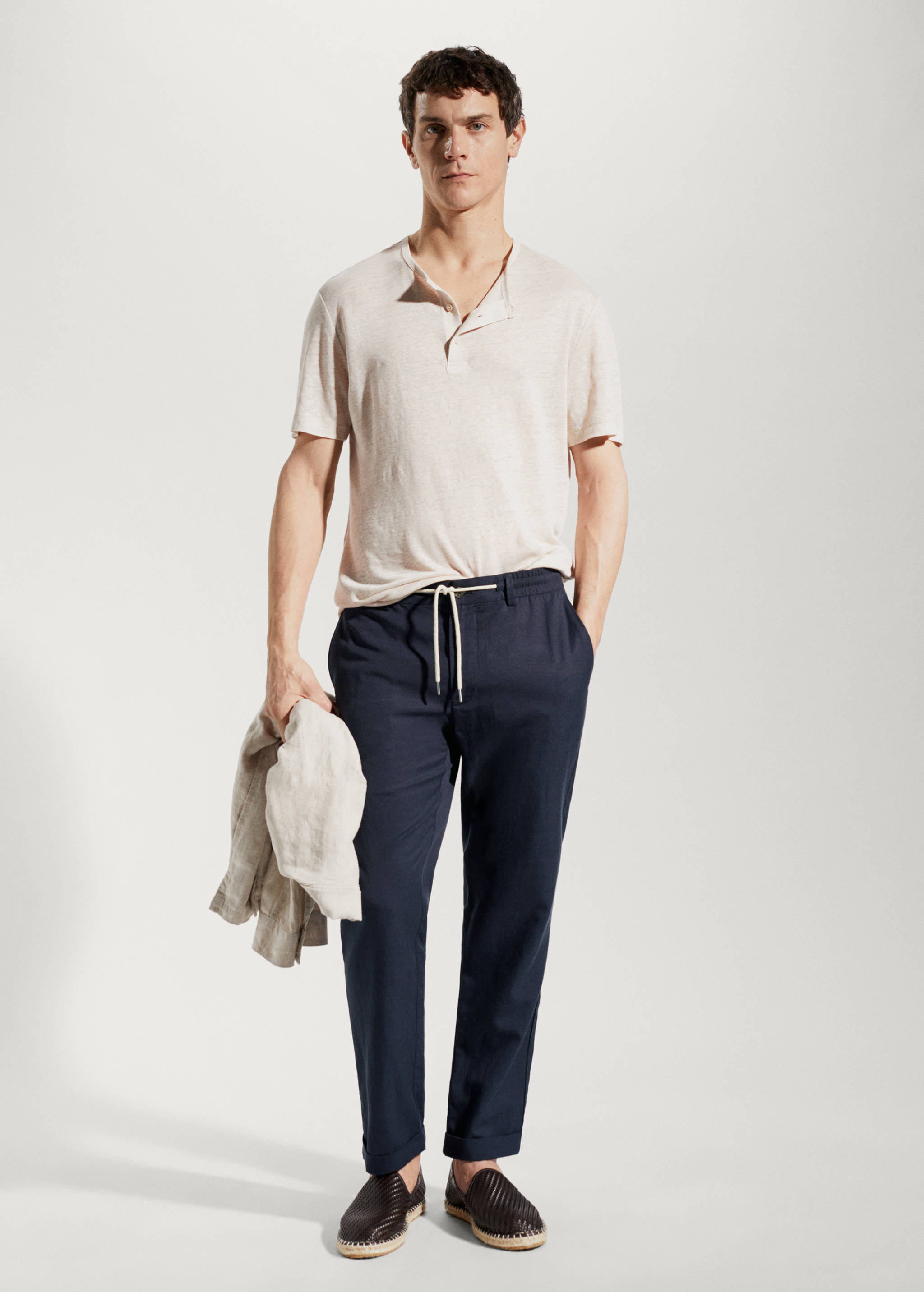 Linen drawstring trousers - lyocell - General plane