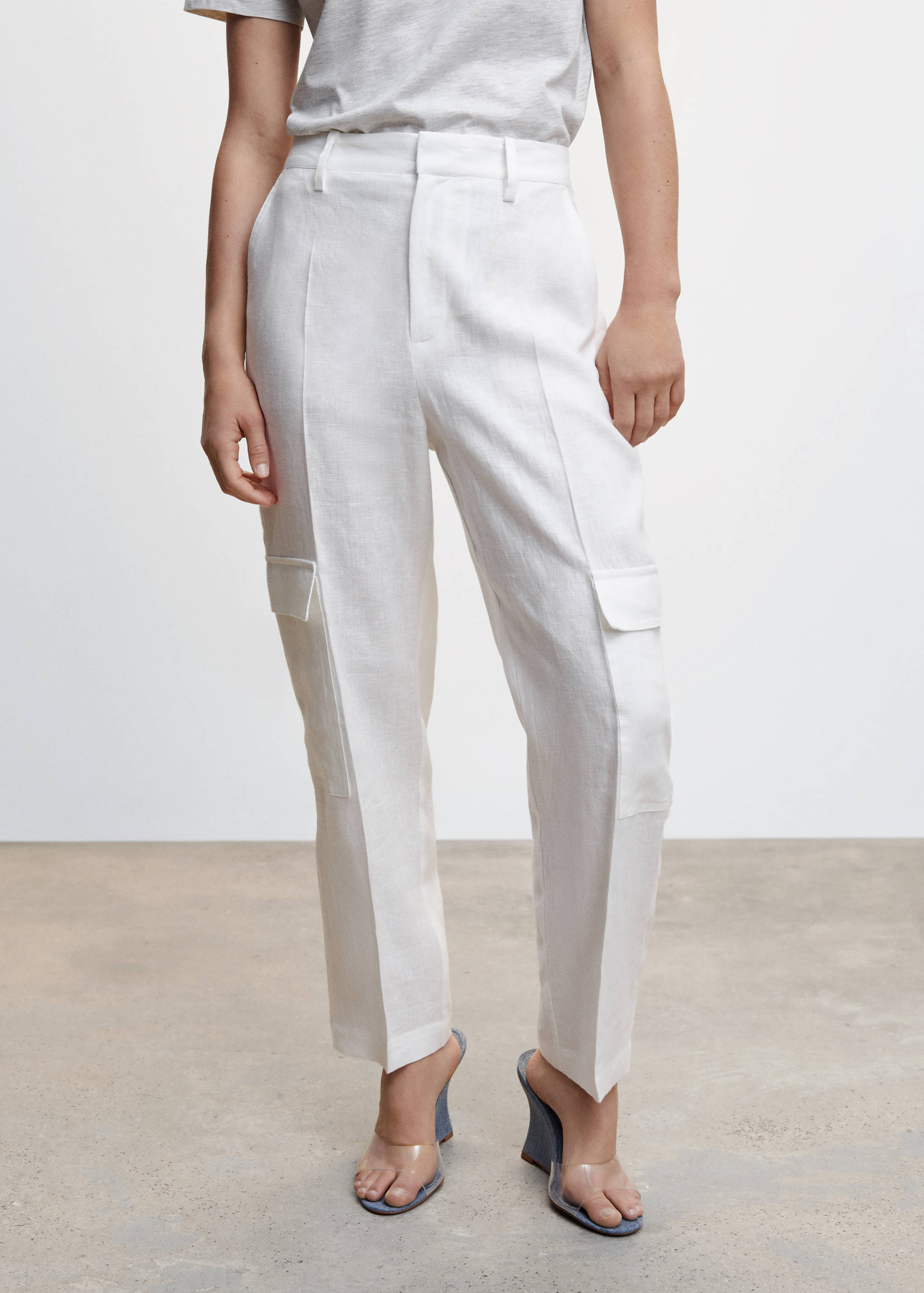 Linen cargo trousers - Medium plane