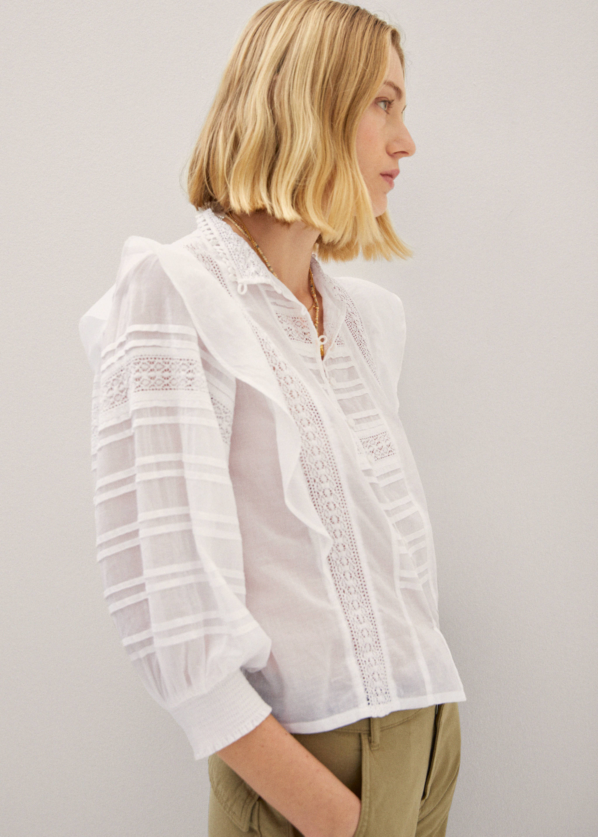Lace panel cotton blouse - Details of the article 1