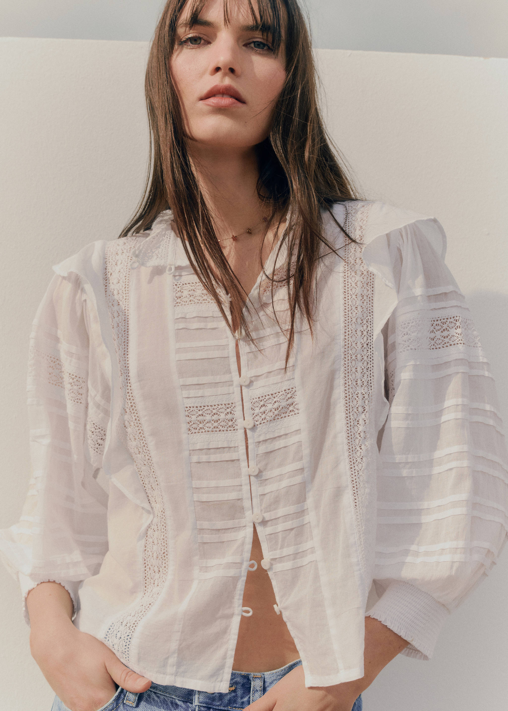 Lace panel cotton blouse - Details of the article 6