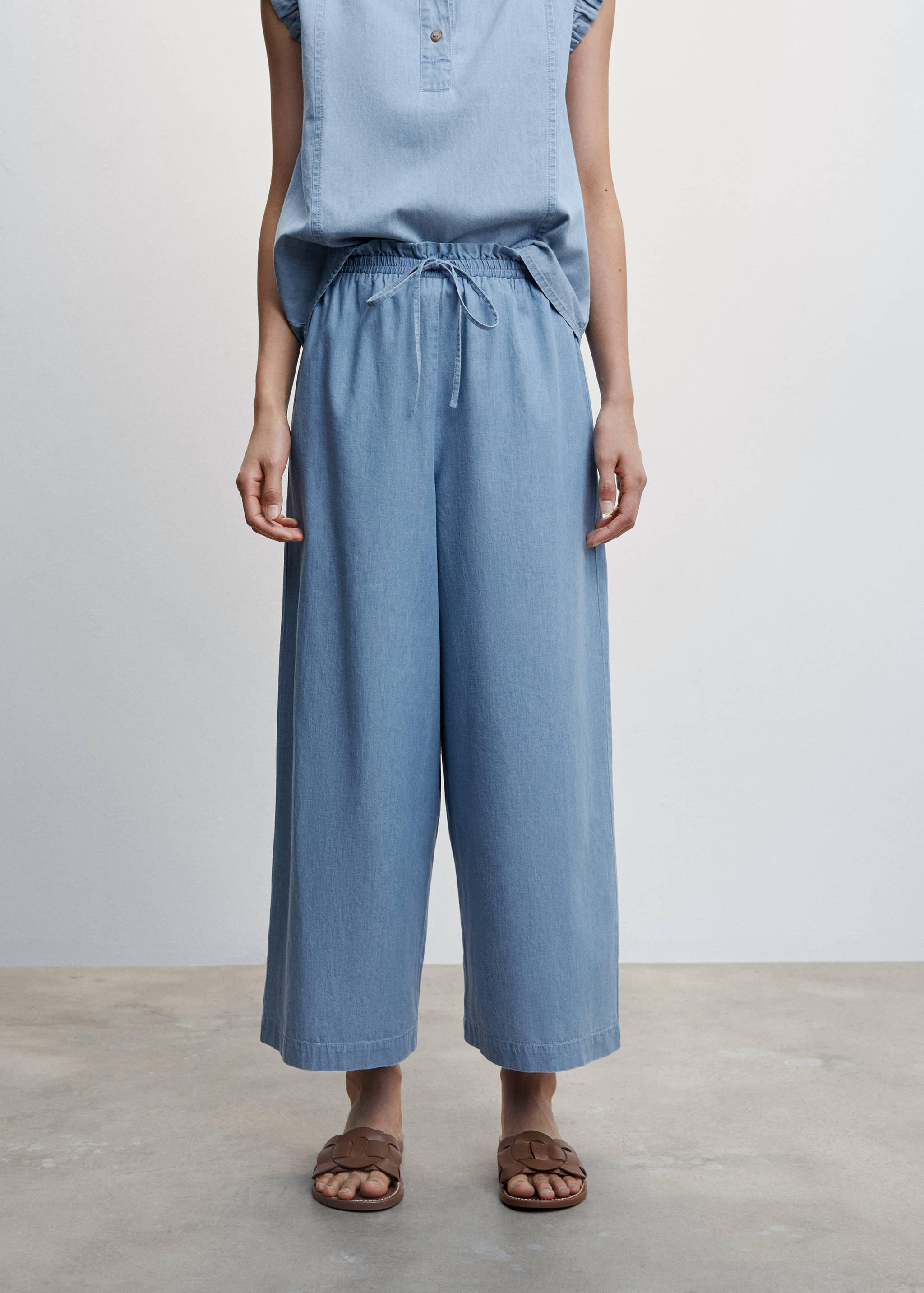 Pantalon style jupe-culotte coton Tencel - Plan moyen