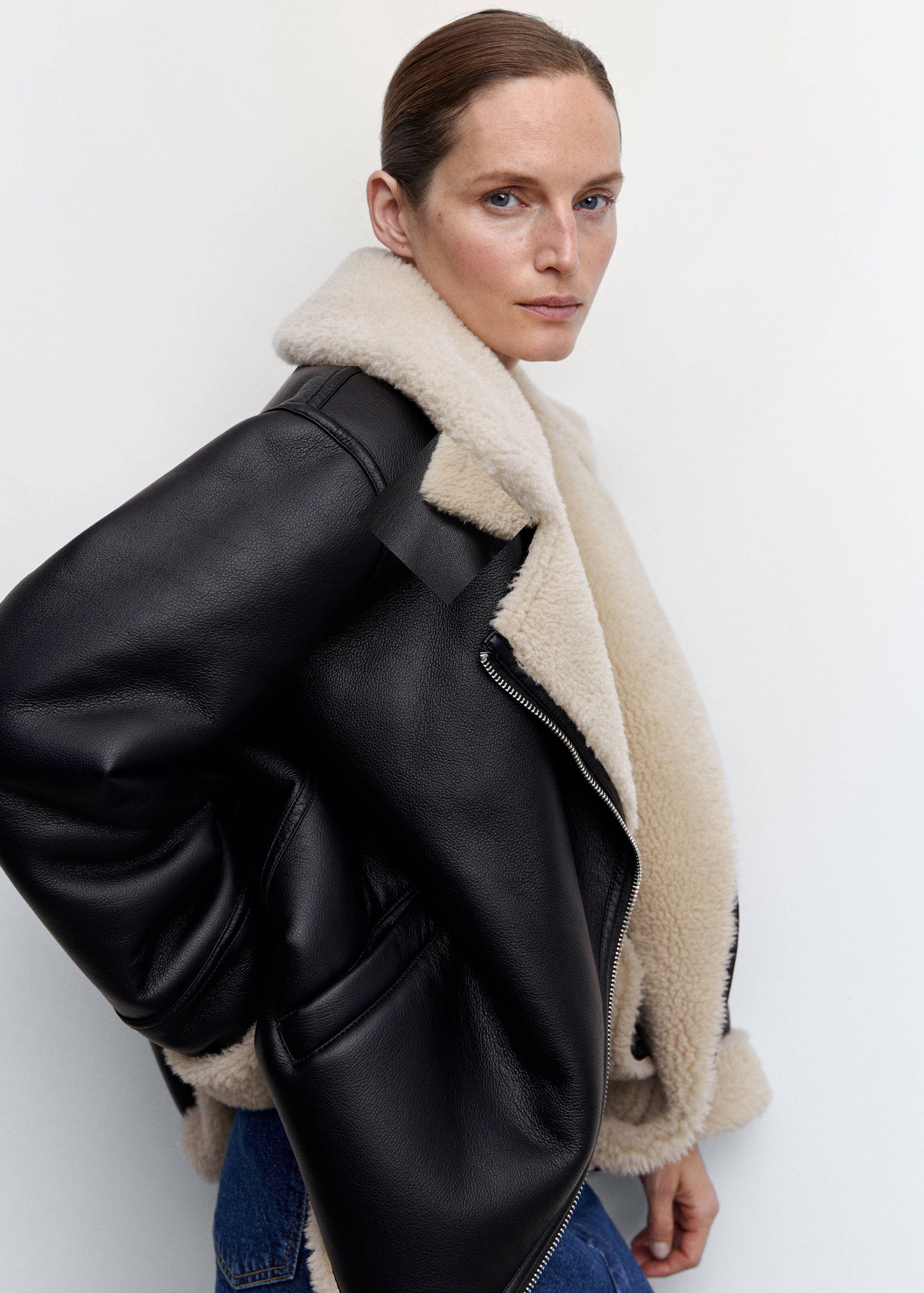 羊毛皮效果衬里夹克 - null