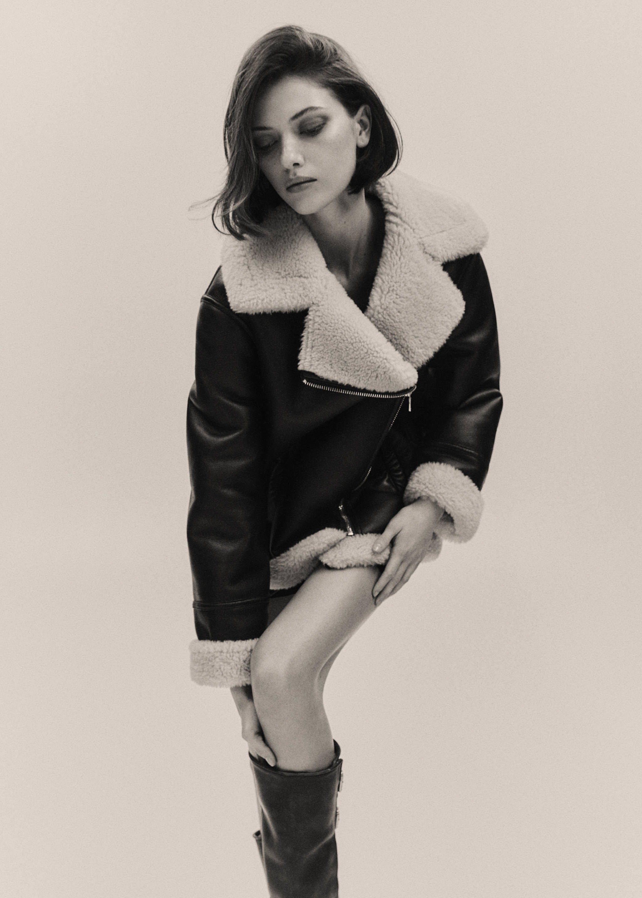 羊毛皮效果衬里夹克 - null