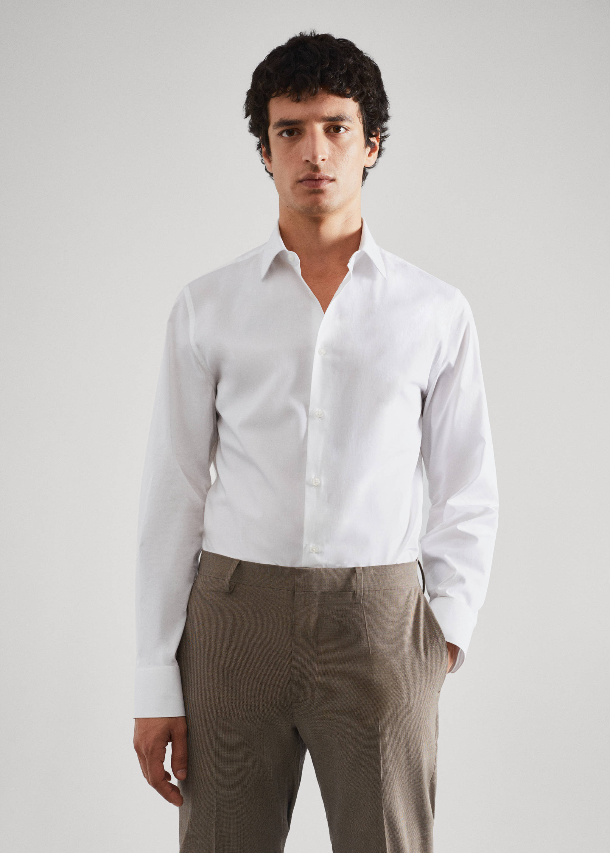 Slim fit stretch cotton suit shirt - Medium plane