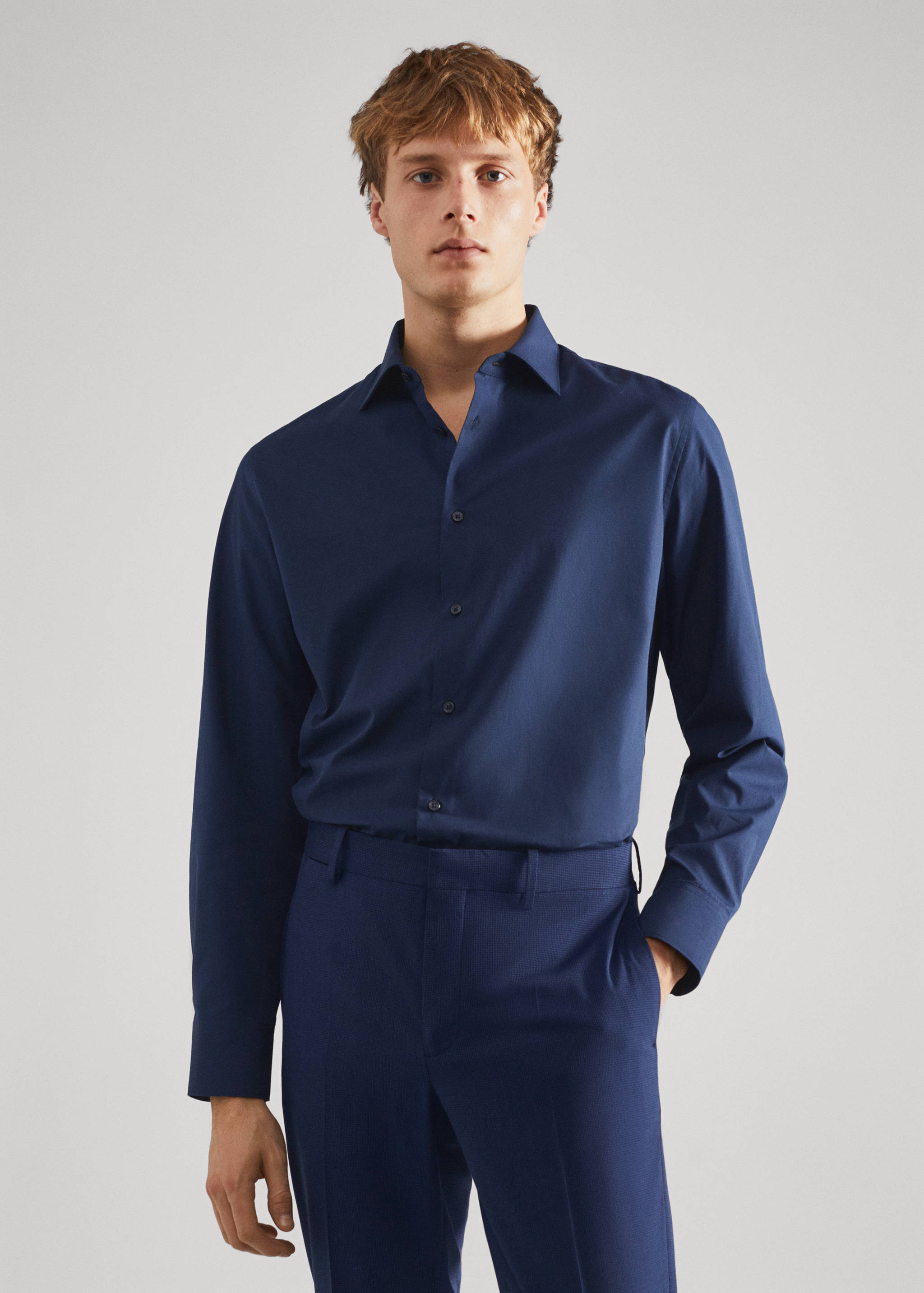 Slim fit stretch cotton suit shirt - Medium plane