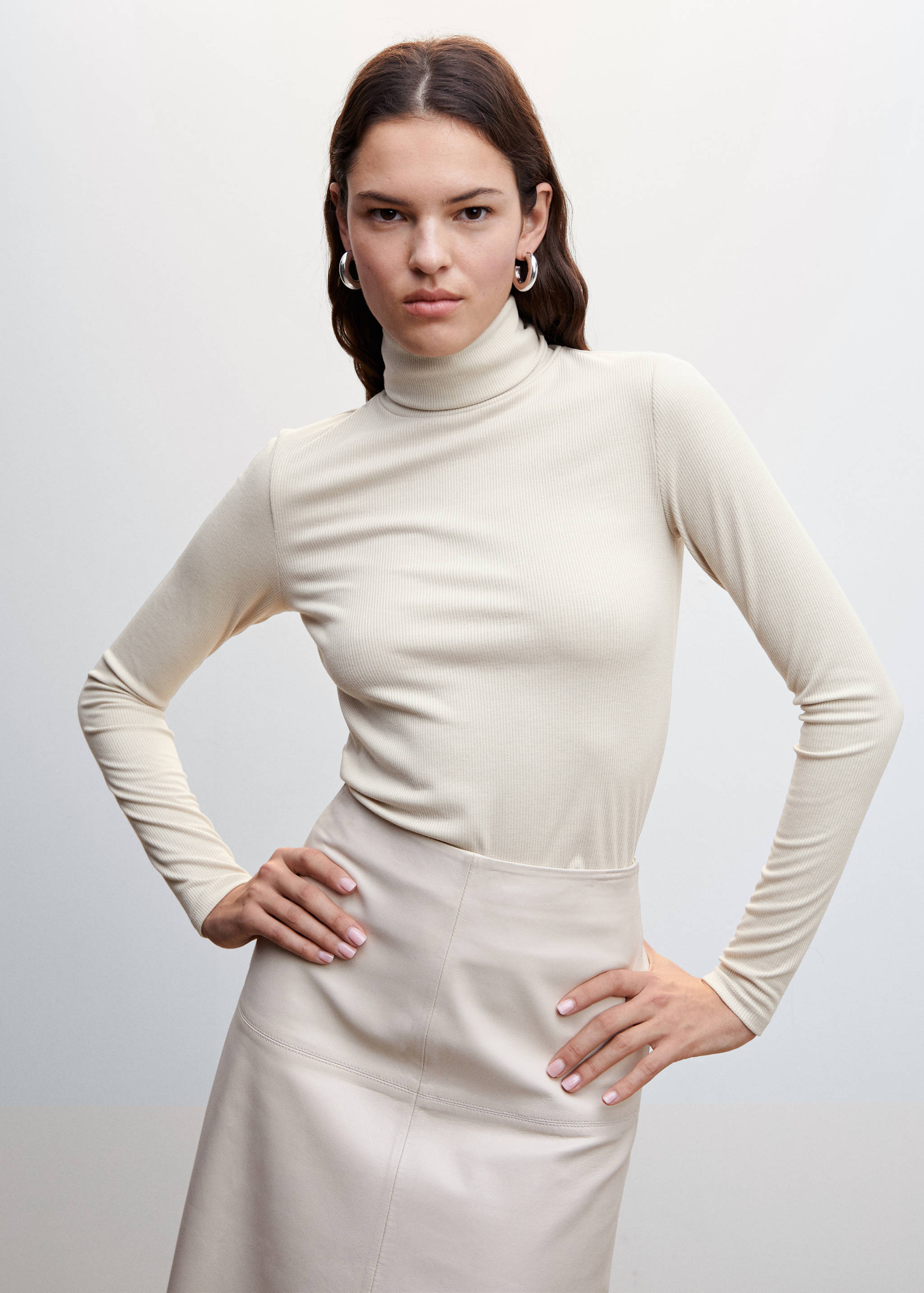 罗纹高领T恤 - null