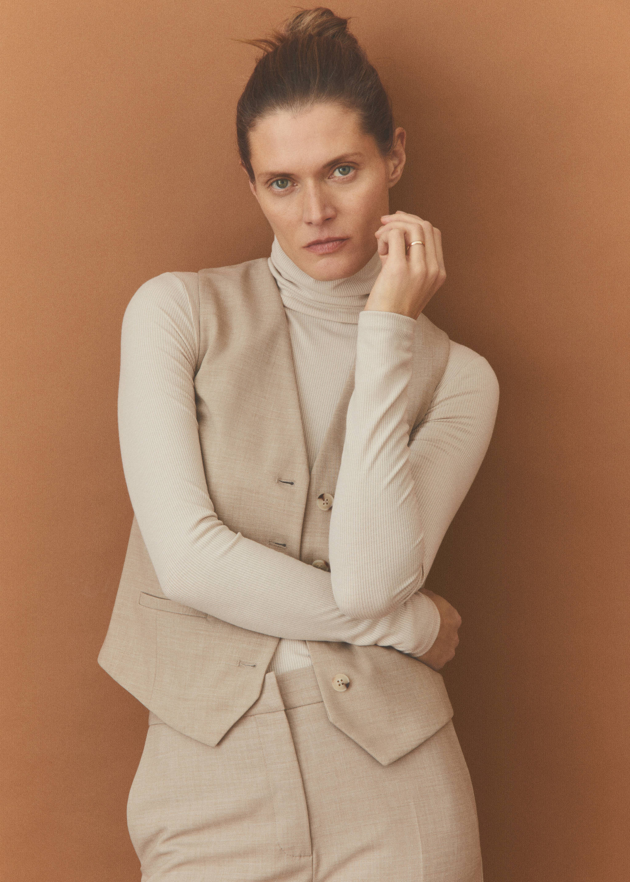 罗纹高领T恤 - null