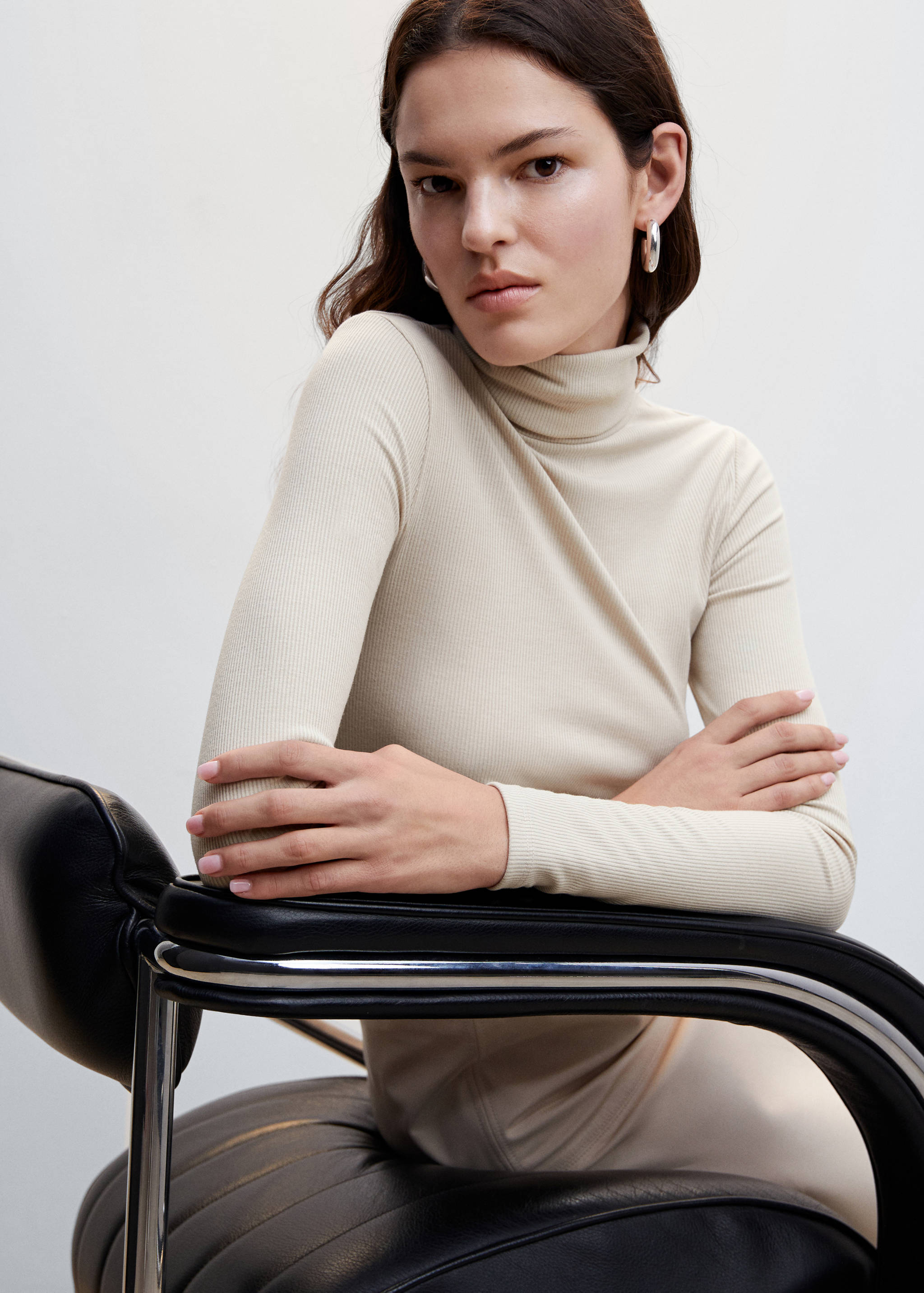 罗纹高领T恤 - null