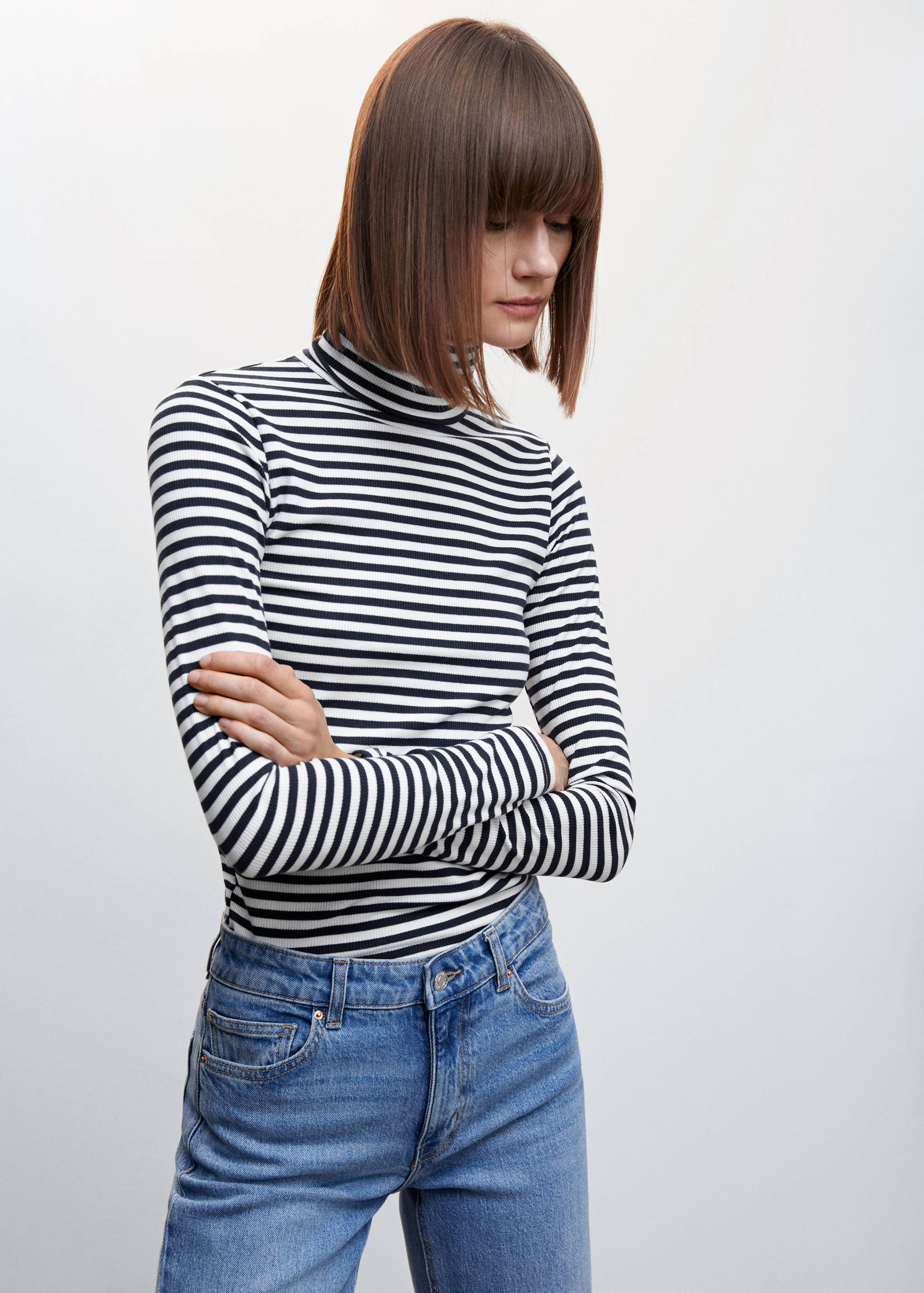 罗纹高领T恤 - null