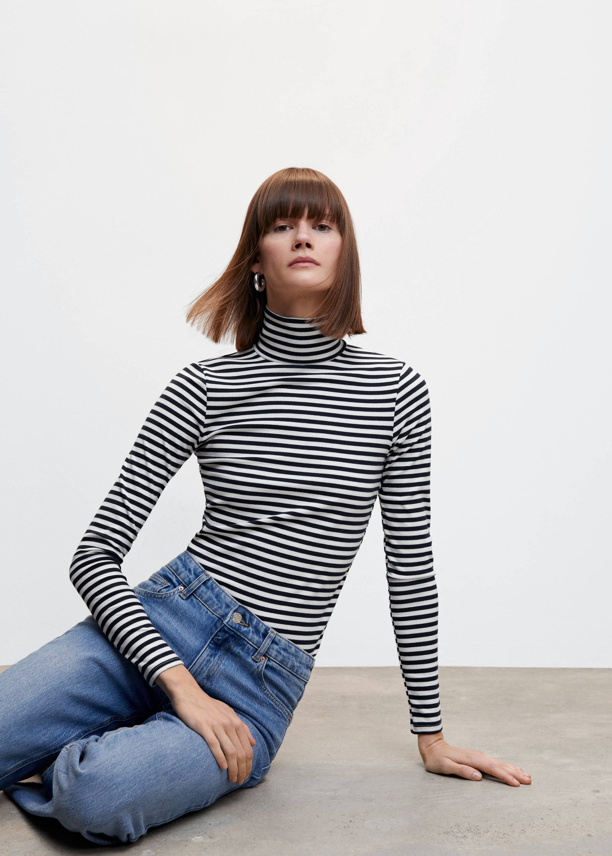 罗纹高领T恤 - null