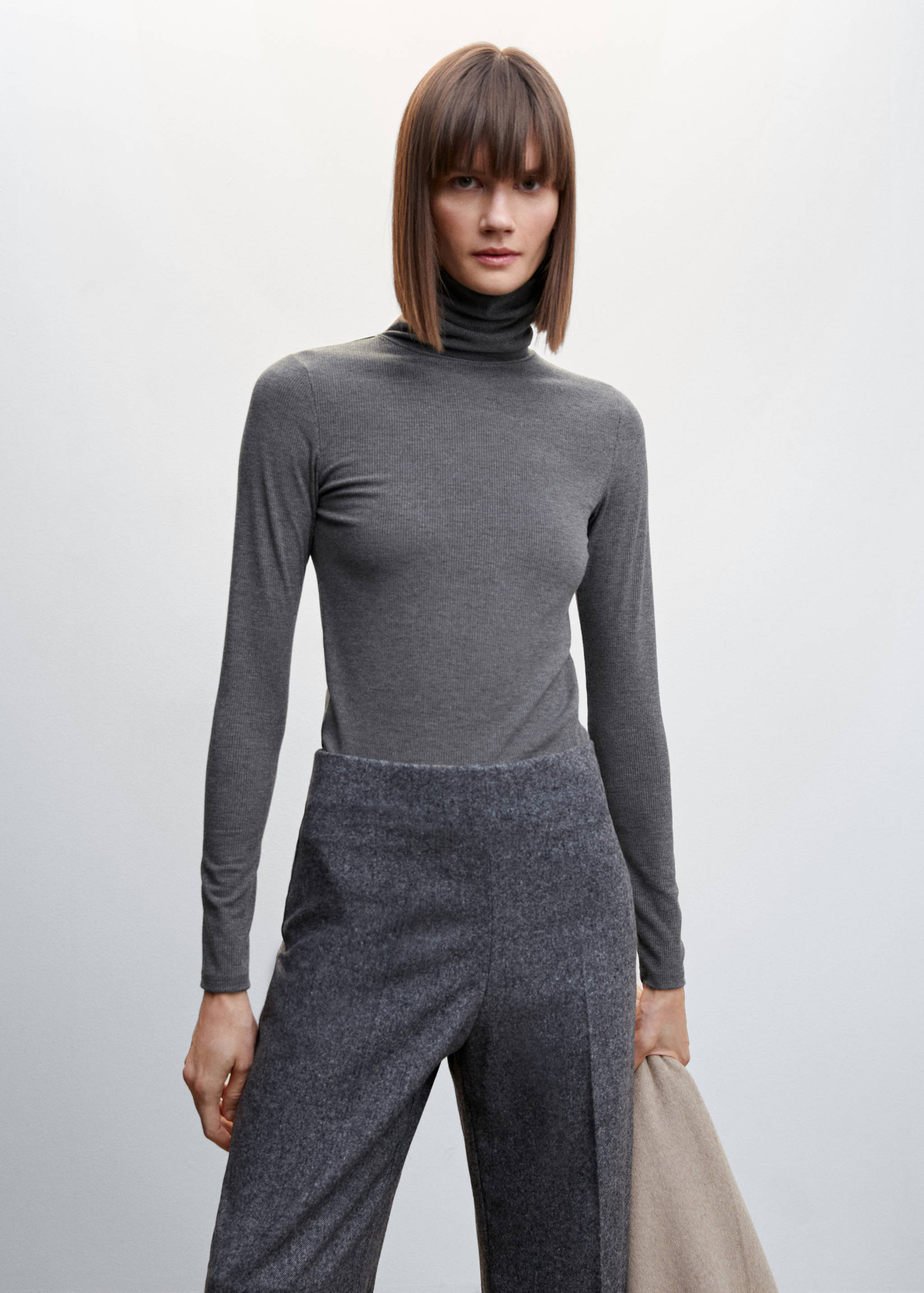 罗纹高领T恤 - null