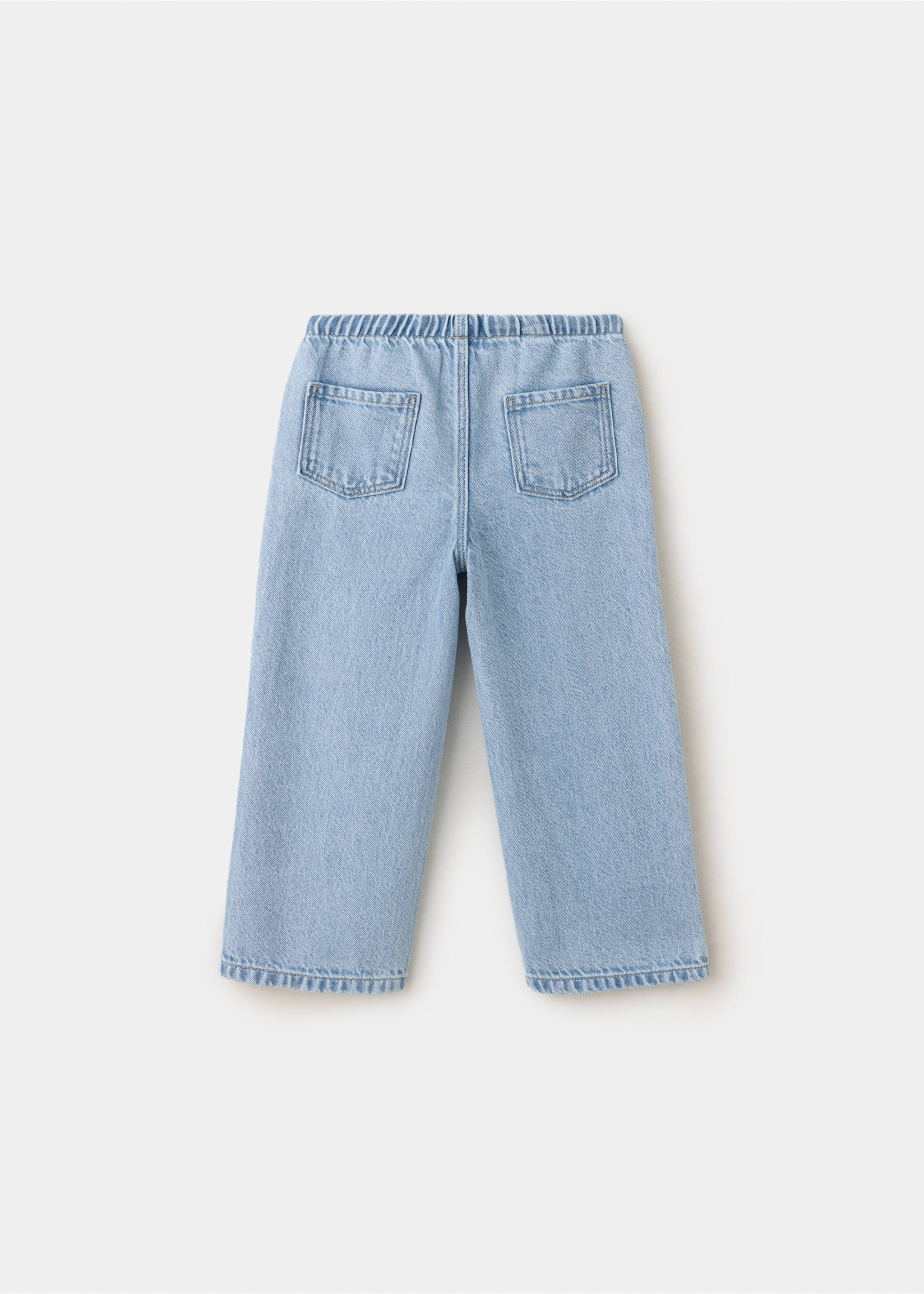 Light blue denim trousers with an elasticated waistband, back view., Medium Blue. Ref: 47011335-00.