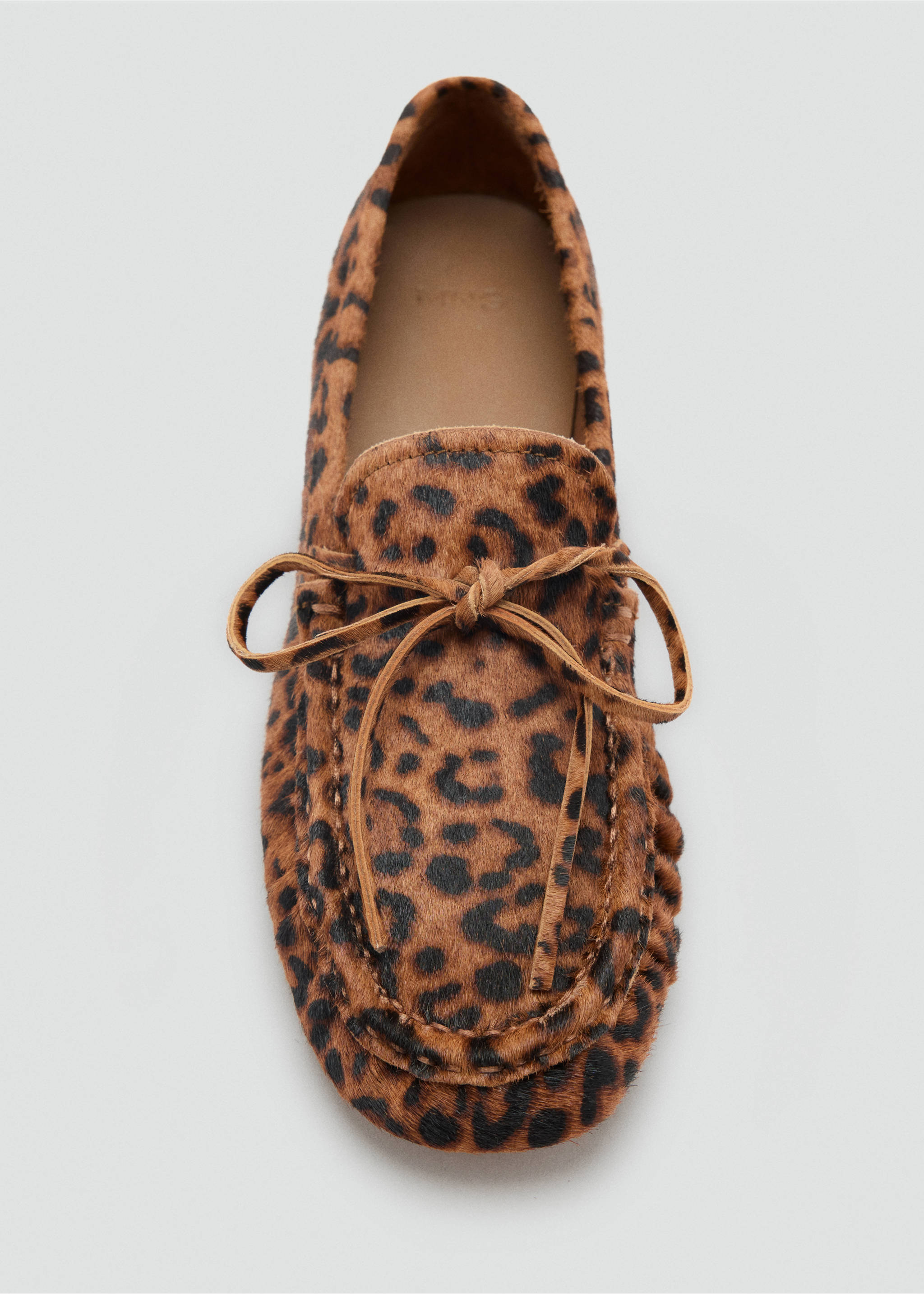 Leopard print faux-fur moccasin shoe with bow detail., Medium Brown. Ref: 47011345-00.