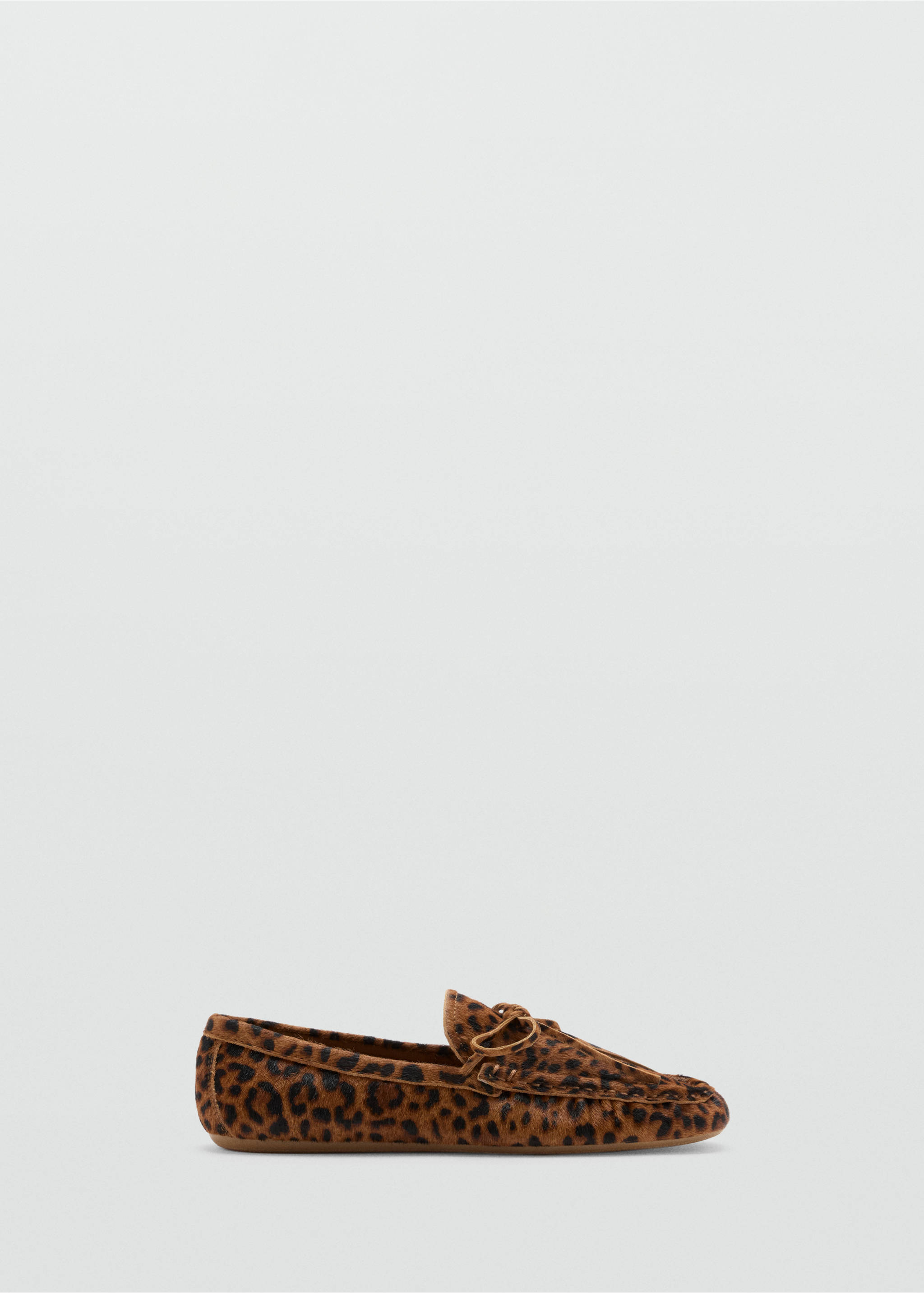 Leopard print faux-fur flat shoes with top-stitching., Medium Brown. Ref: 47011345-00.