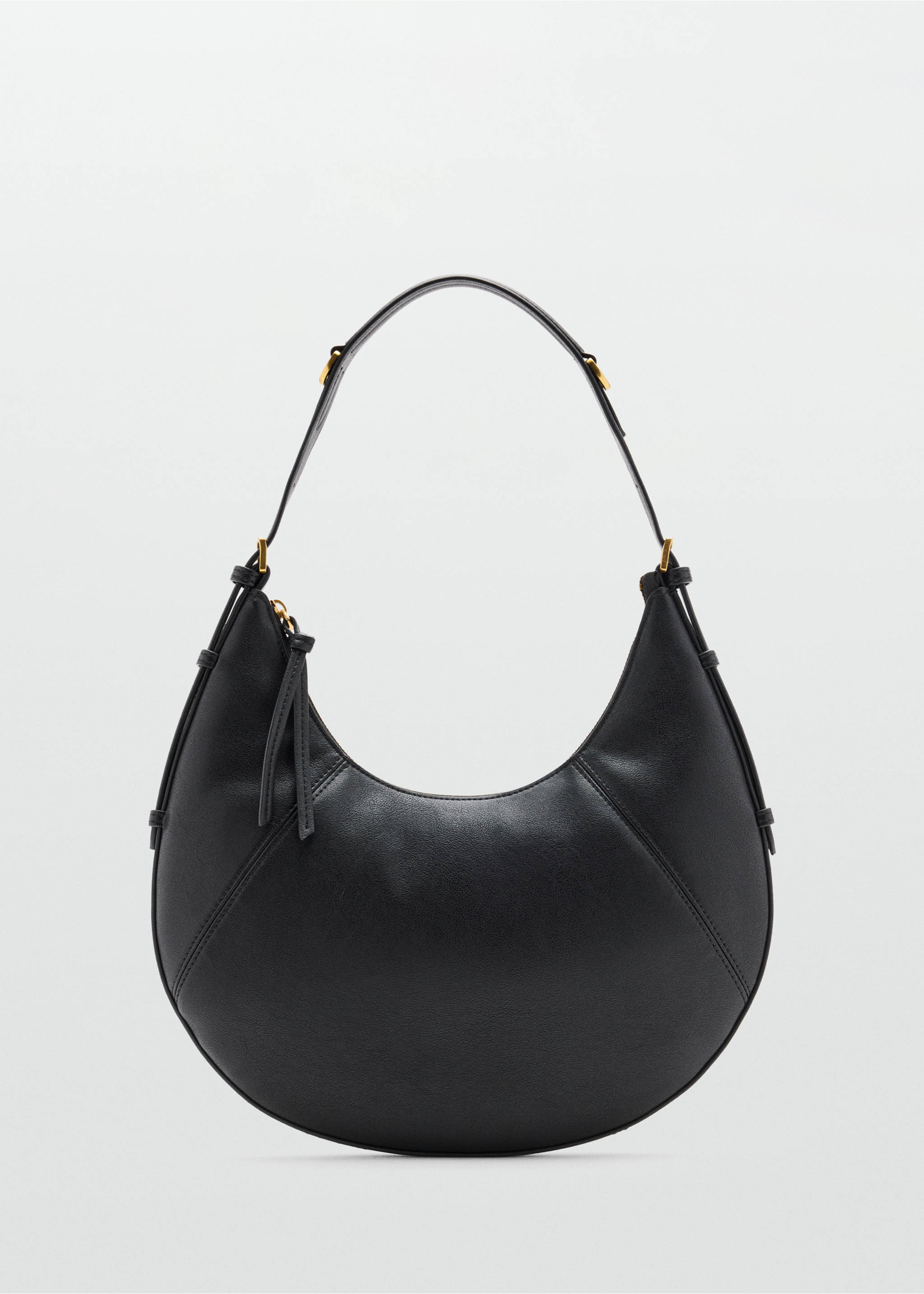 Black curved shoulder bag with gold hardware and top zip., Black. Ref: 47011355-00.
