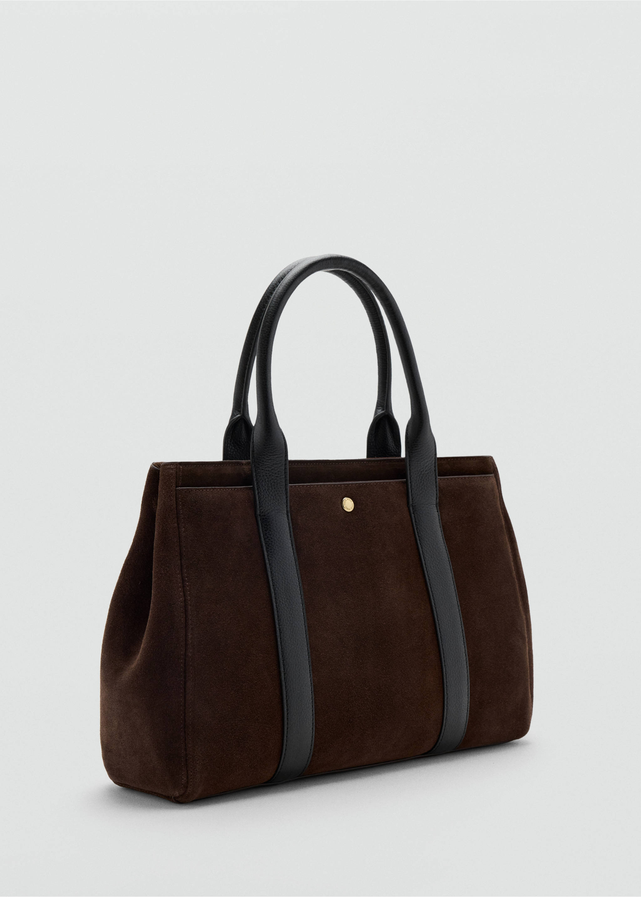 Dark brown suede city bag with black leather handles and trim., Chocolate. Ref: 47011356-00.
