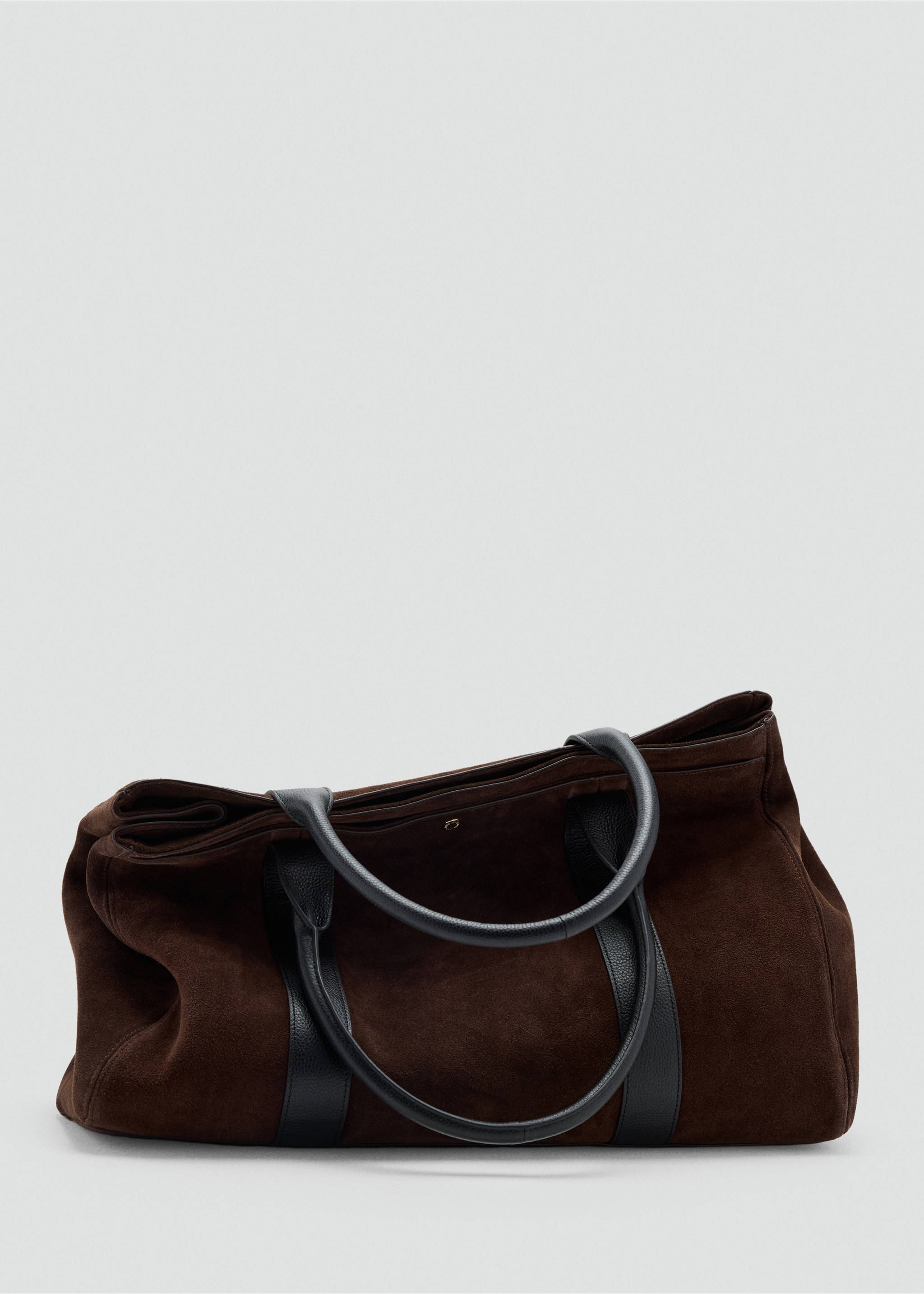 Dark brown suede city bag with black leather handles and trim., Chocolate. Ref: 47011357-00.