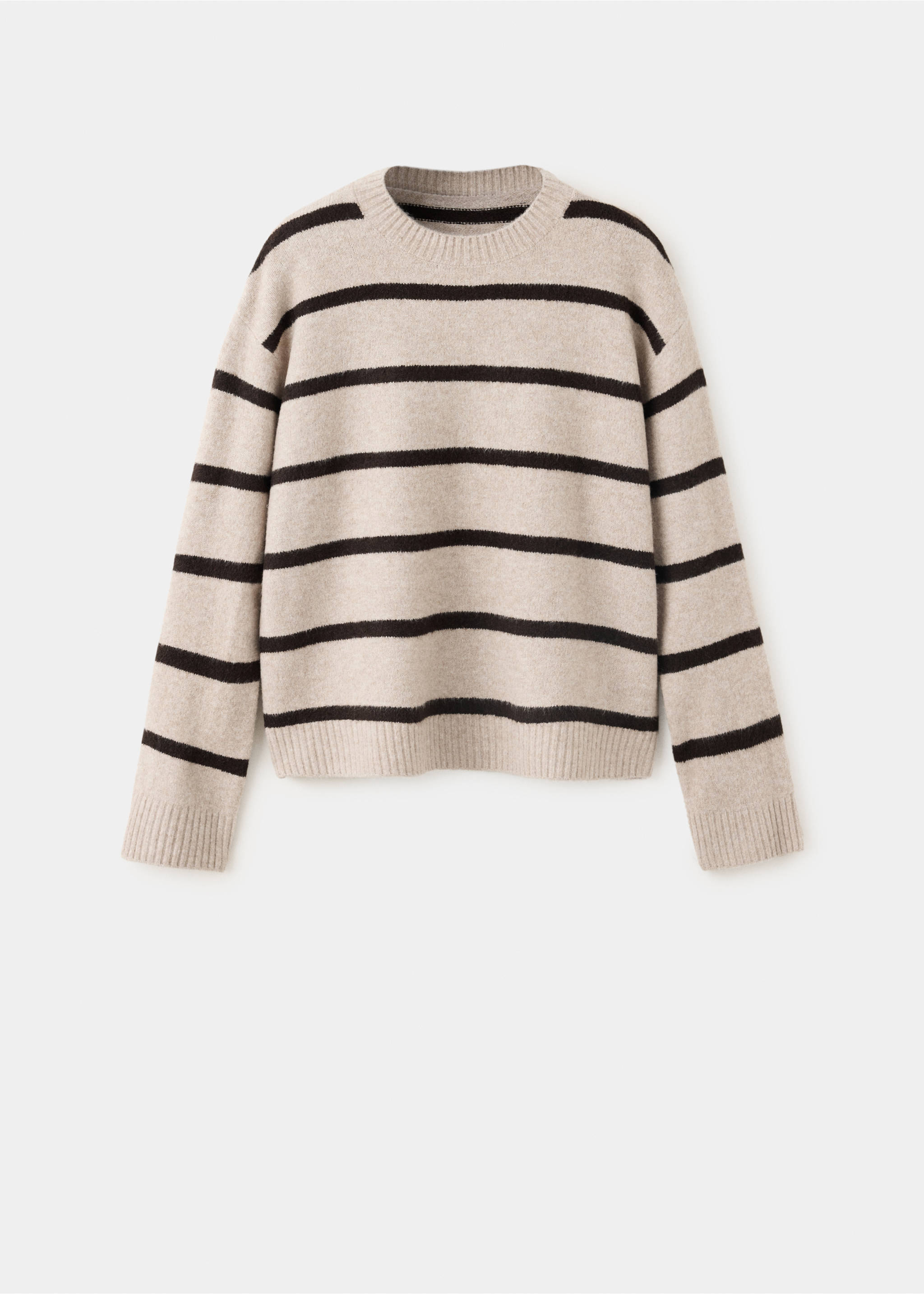 Striped knitted crew neck sweater in cream and black., Light/Pastel Grey. Ref: 47011367-00.
