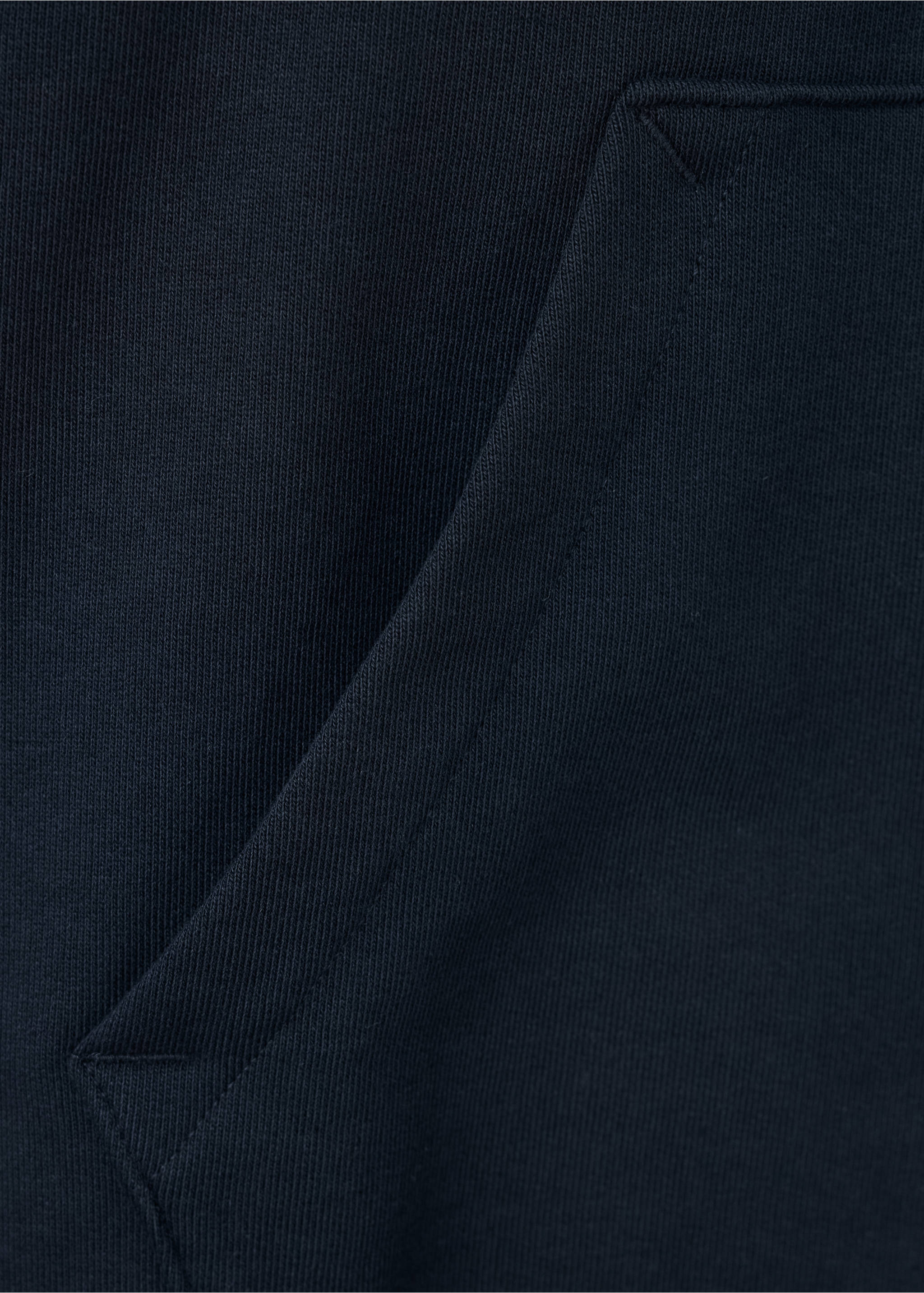 Close-up of the front pocket detail on a navy blue sweatshirt., Navy. Ref: 47011415-00.