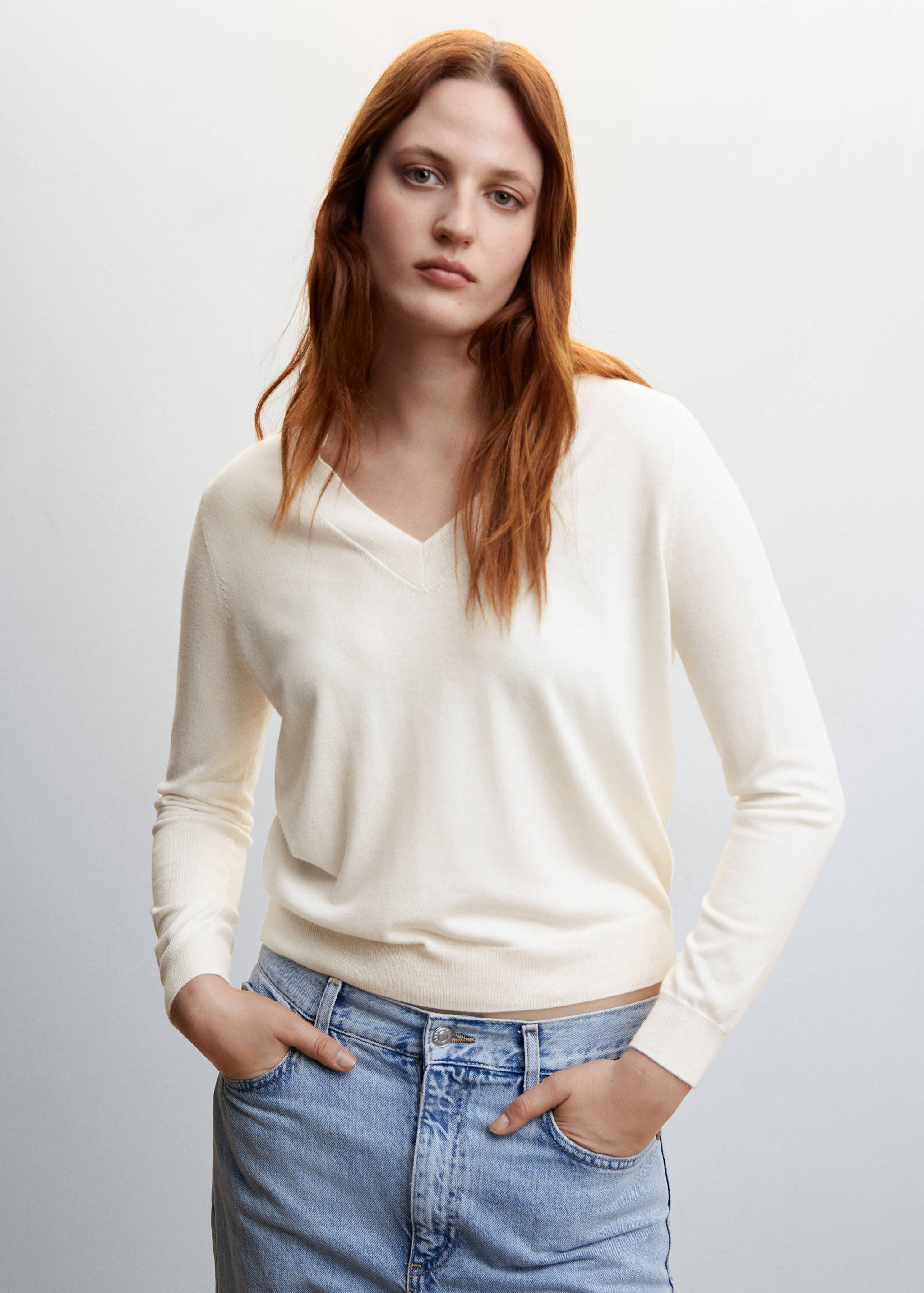 Pull-over maille fine col V - Plan moyen