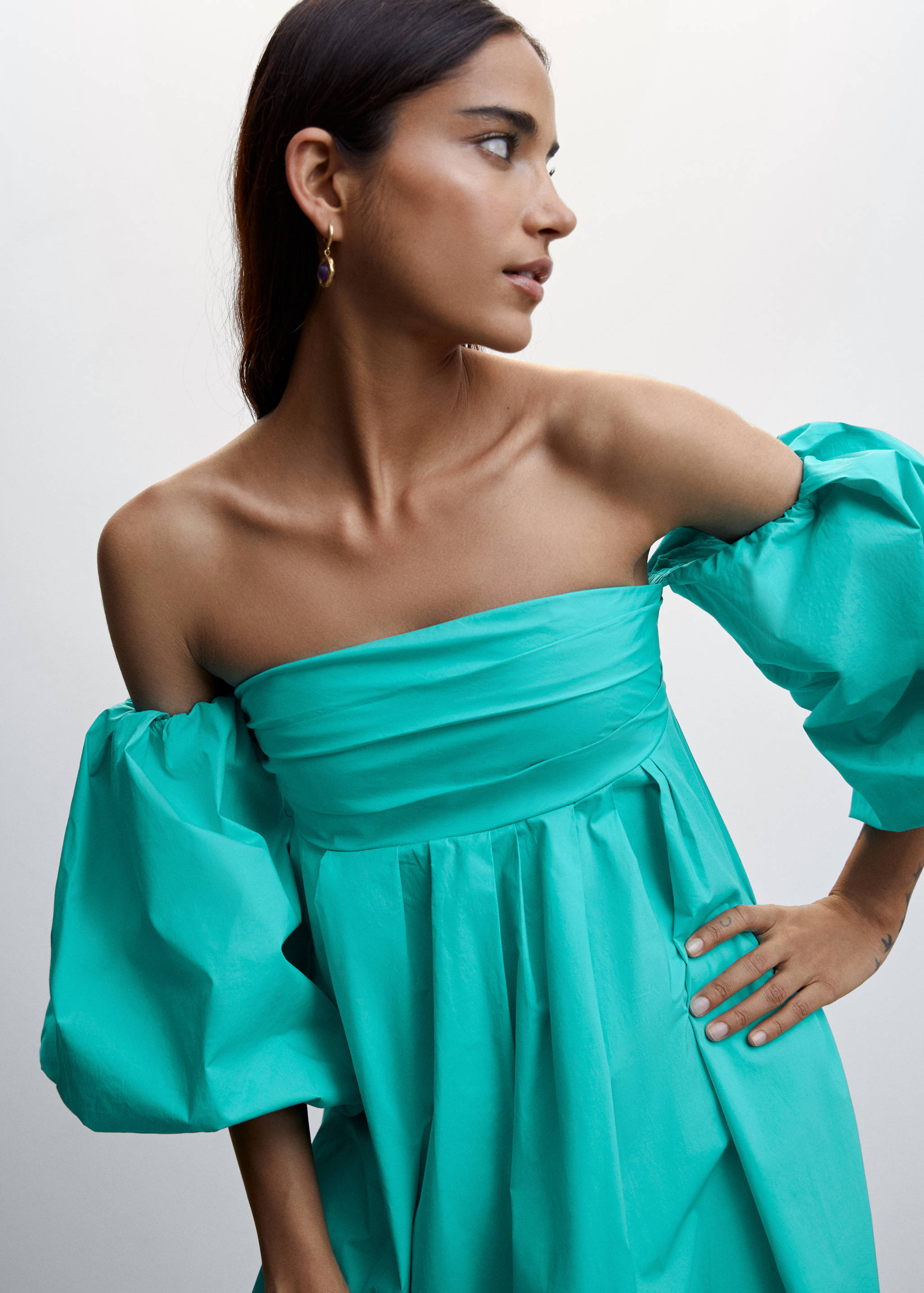 Vestido midi manga abullonada - Detalle del artículo 1